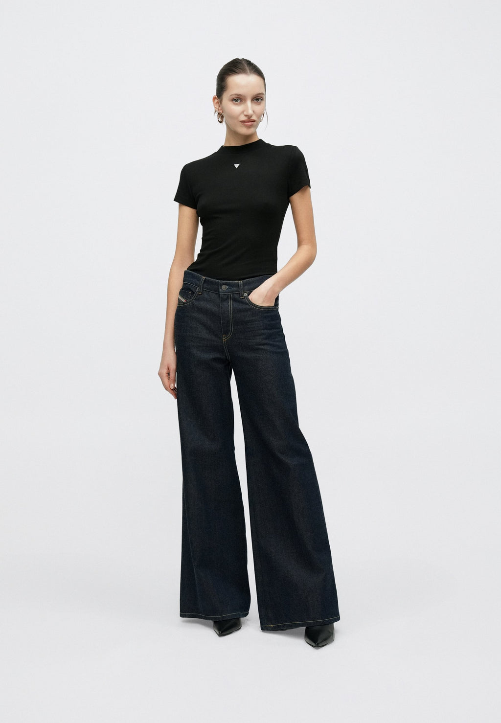 TINA MOCK NECK TOP - Basic T-shirt - jet black
