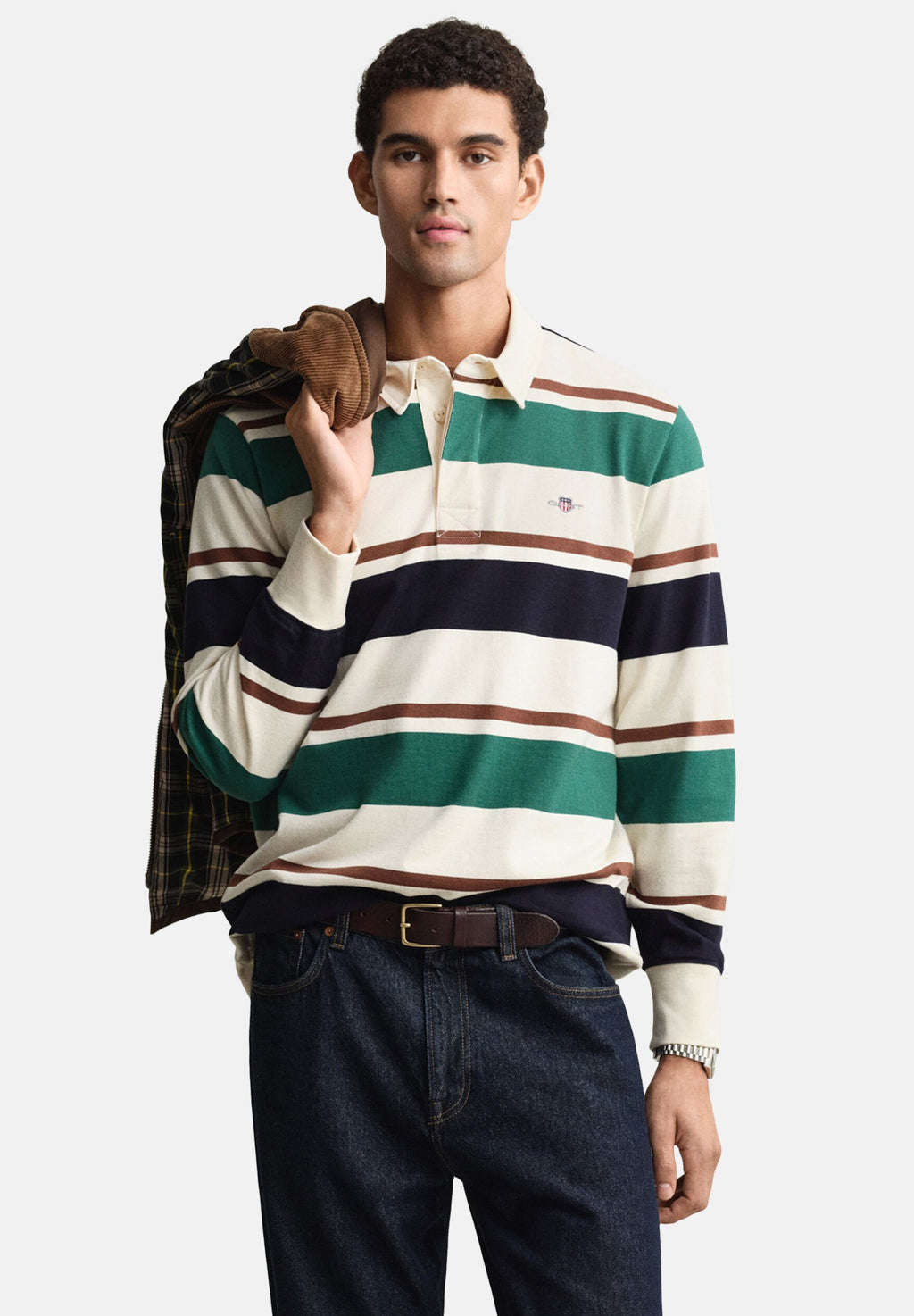 STRIPED HEAVY RUGGER - Long sleeved top - cream