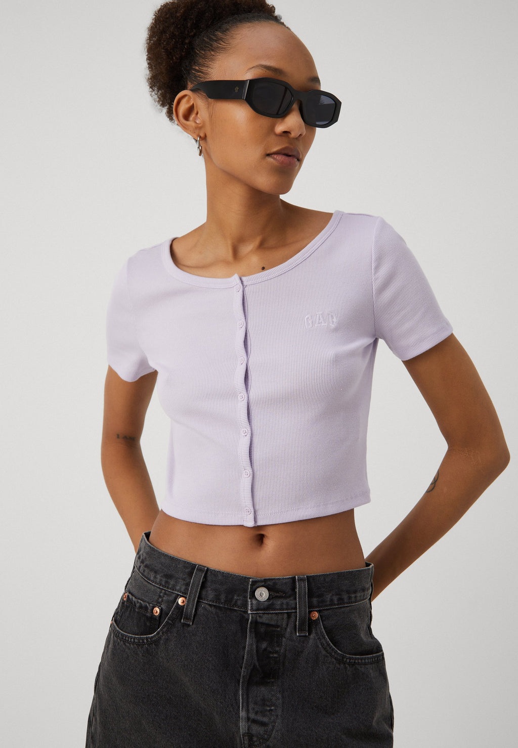TOP COURT COL ROND - T-shirt imprimé - orchid petal