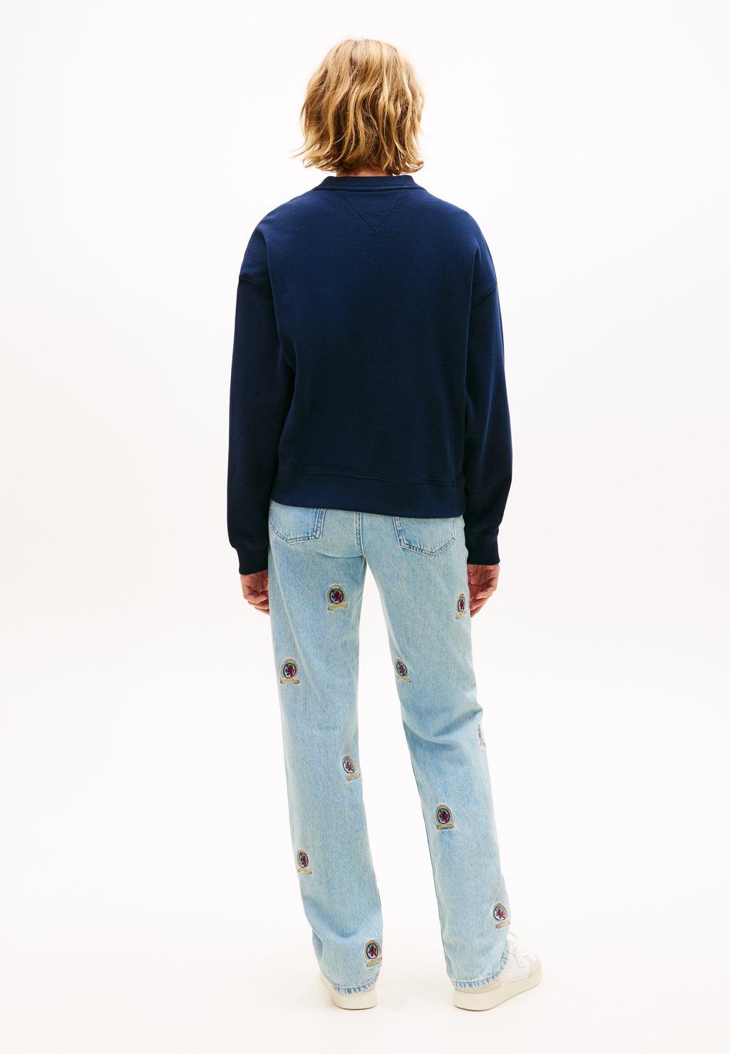 SWEAT-SHIRT AMPLE EN TERRY SUÉDÉ ET DRAPEAU VAGUE - Sweat-shirt - bleu nuit profond