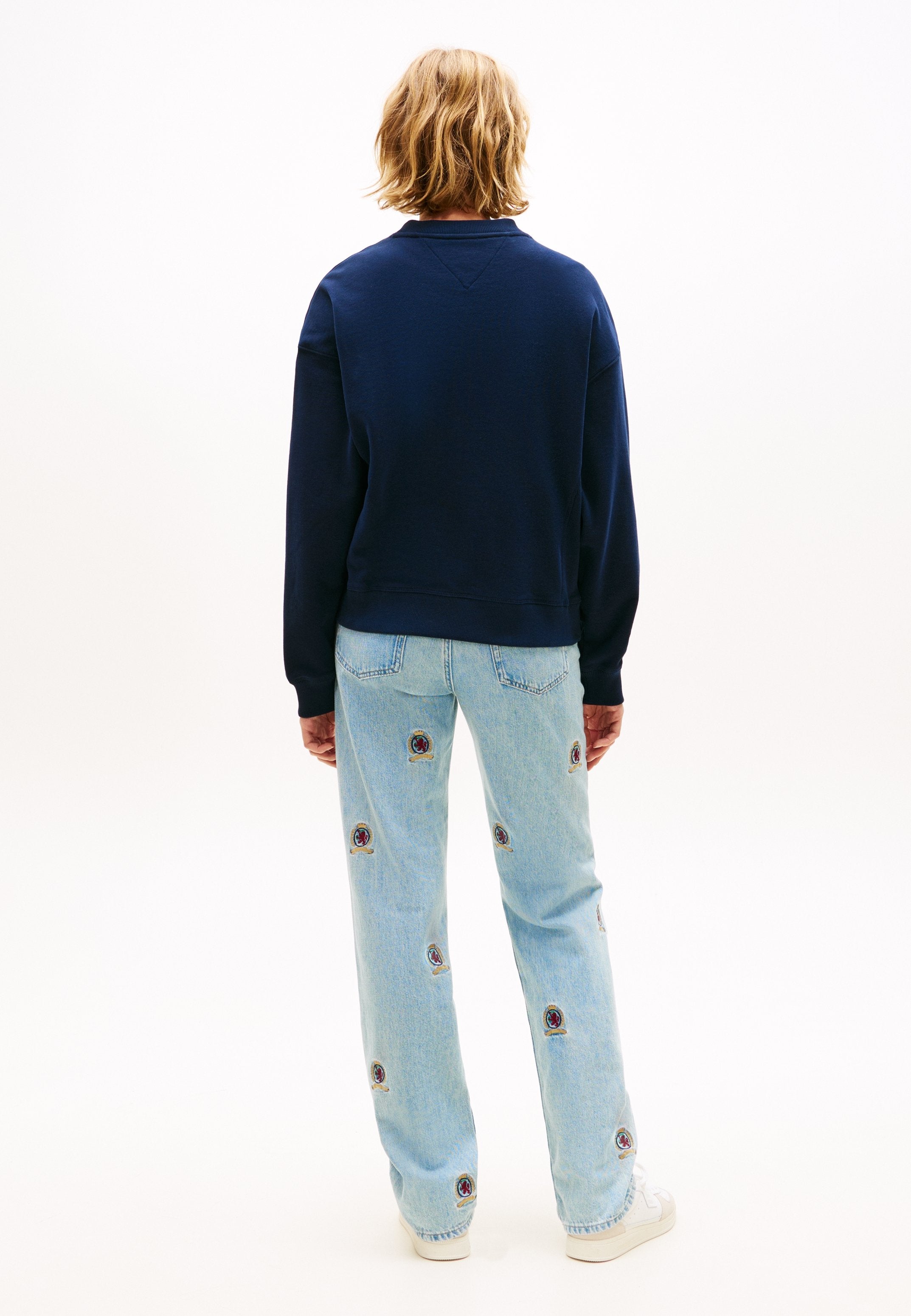 SWEAT-SHIRT AMPLE EN TERRY SUÉDÉ ET DRAPEAU VAGUE - Sweat-shirt - bleu nuit profond