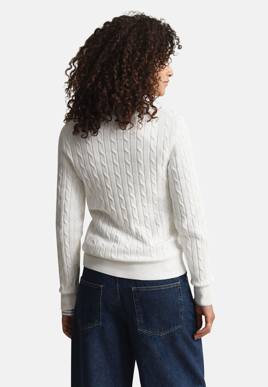 STRETCH CABLE V-NECK - Jumper - eggshell