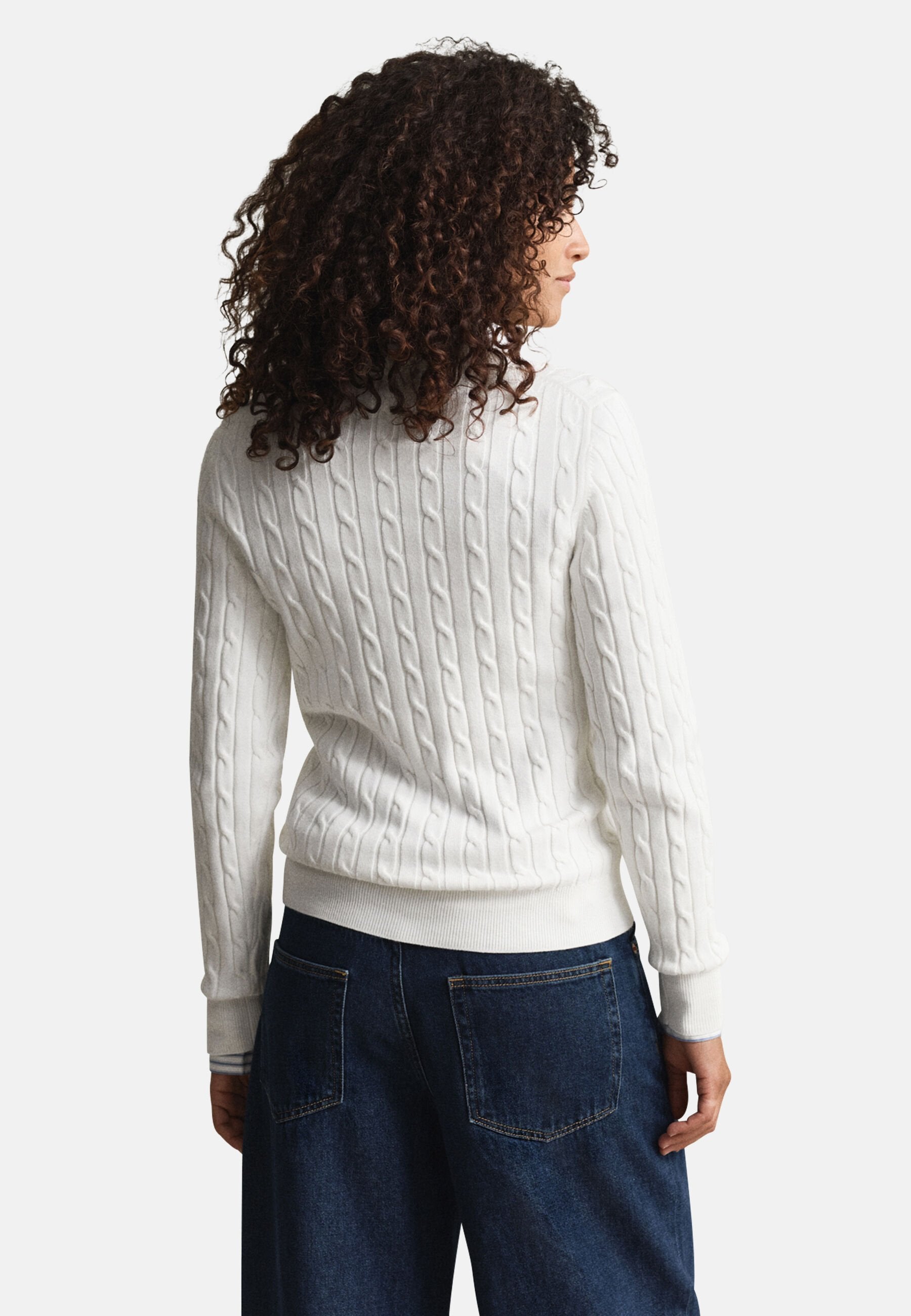 STRETCH CABLE V-NECK - Jumper - eggshell