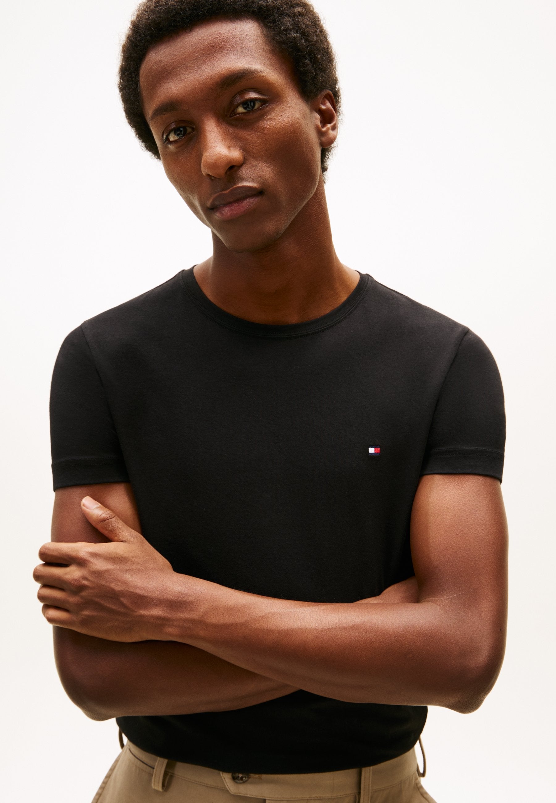 CORE STRETCH SLIM NECK TEE - Basic T-shirt - black