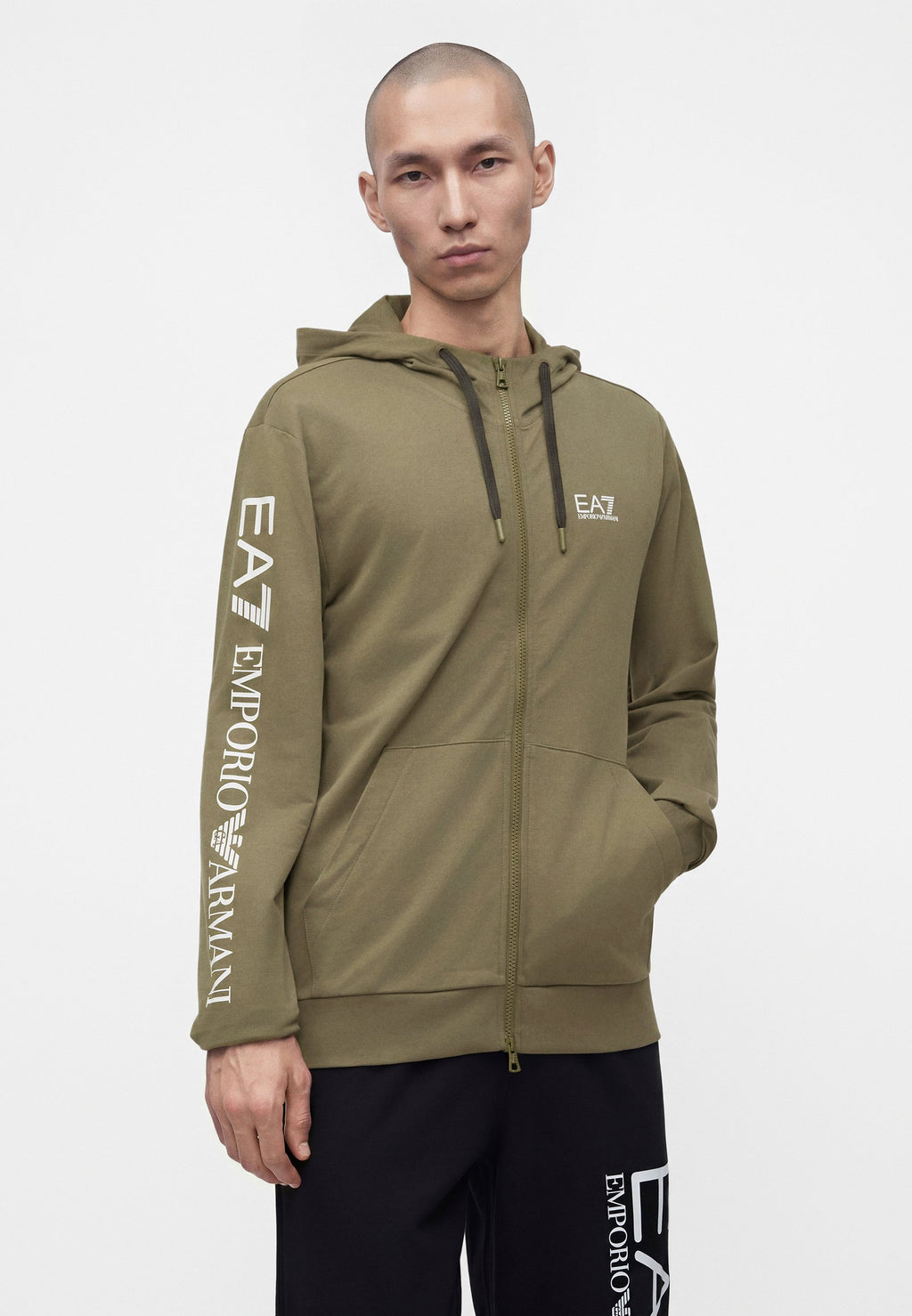 TRAIN LOGO SERIES HOODIE EXTENDED LOGO - Zip-up sweatshirt - kalamata/white