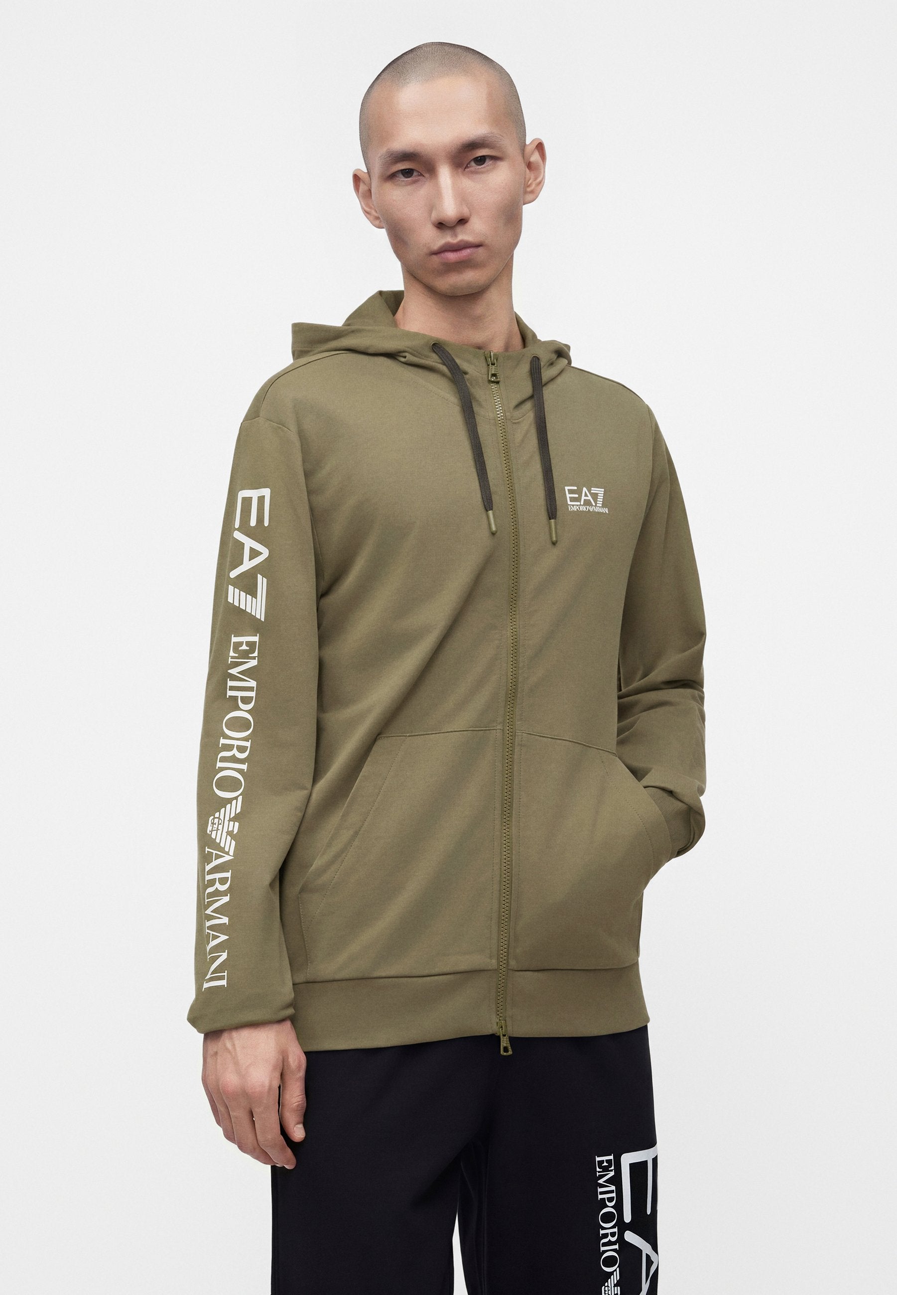 TRAIN LOGO SERIES HOODIE EXTENDED LOGO - Zip-up sweatshirt - kalamata/white