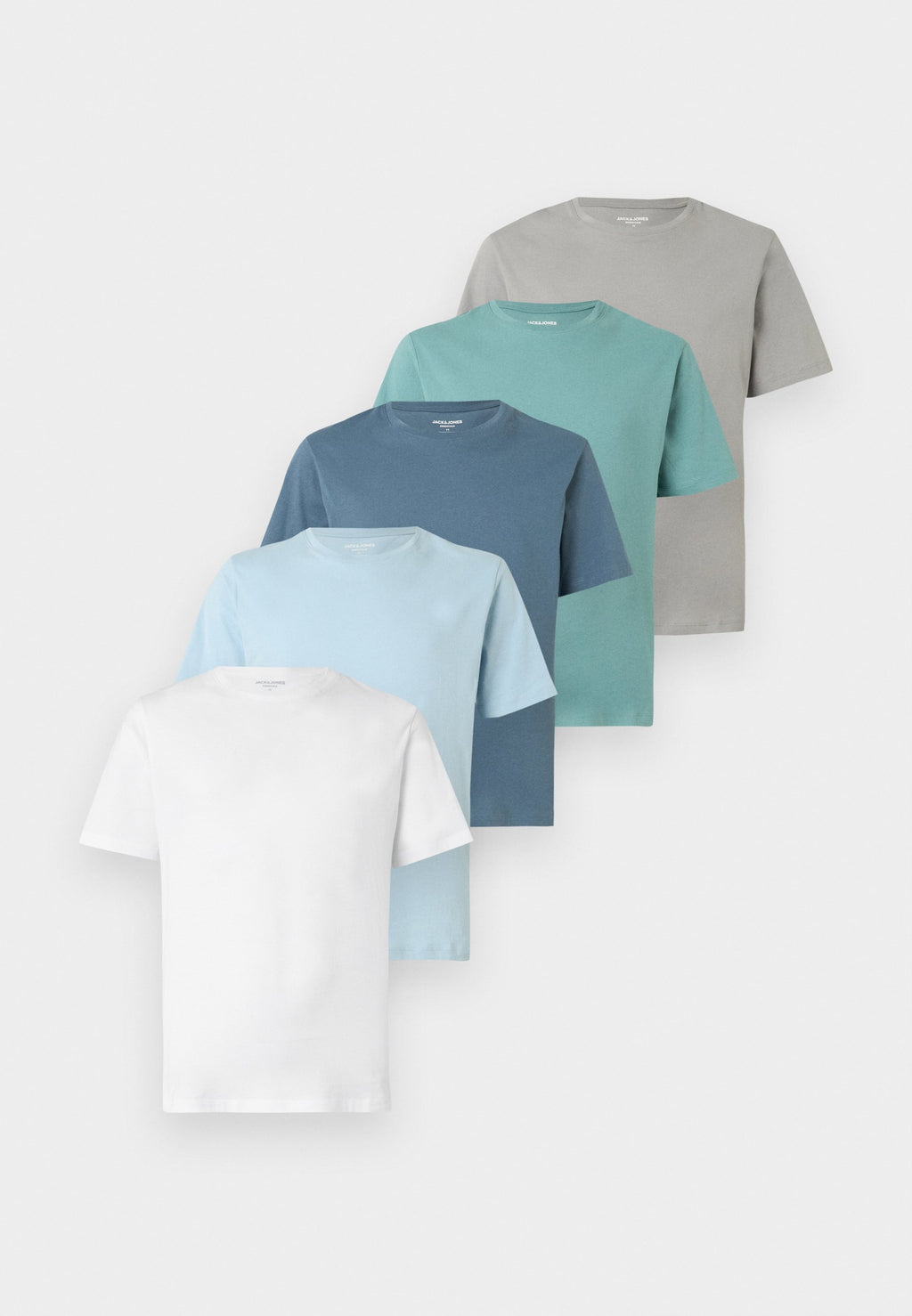JJEORGANIC BASIC TEE O NECK 5 PACK - Basic T-shirt - white/blue mirage/mineral blue/ celestial blue/ultimate grey
