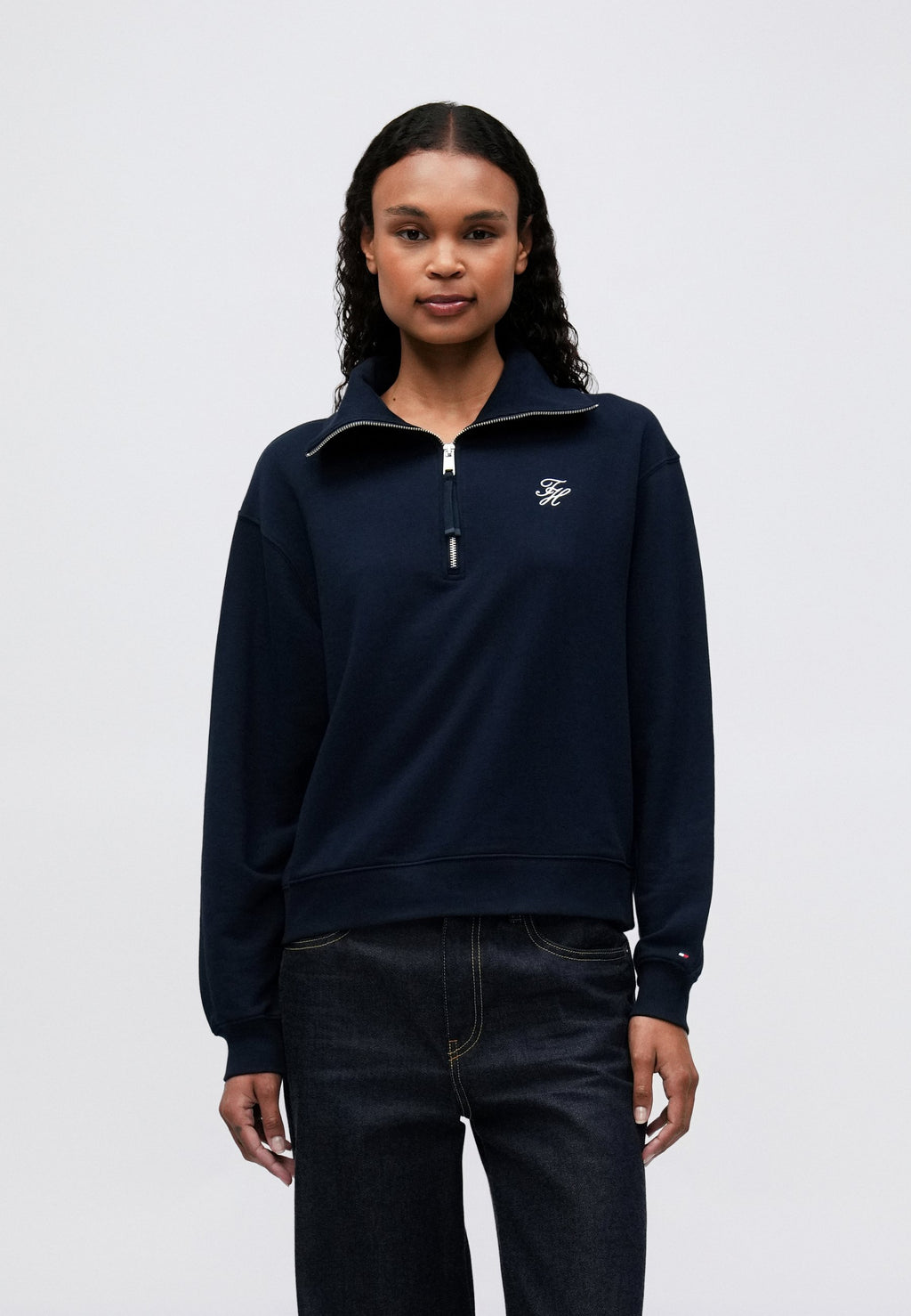 PULL ZIPPÉ COL MONTANT EN MOLLETON BRODÉ LOGO - Sweat-shirt - marine nuit