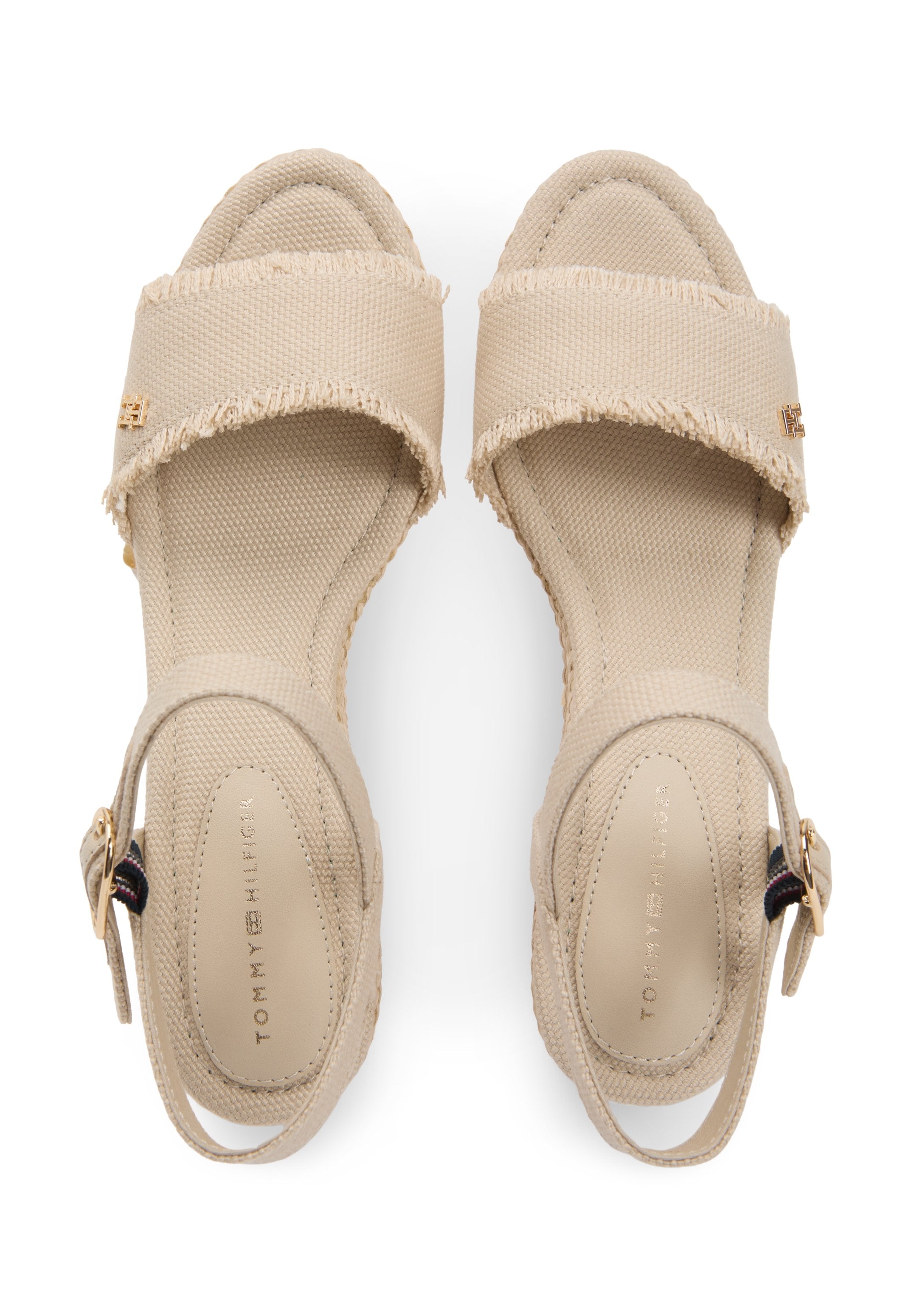 TH MONOGRAM WOVEN WEDGE ESPADRILLES - Platform sandals - classic beige