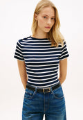 GOLD-TONE BUTTON SLIM BOAT NECK T-SHIRT - Print T-shirt - dark night/ecru