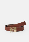 CEINTURE EN CUIR RÉVERSIBLE À BOUCLE MONOGRAMME TH - Ceinture - noir/cognac