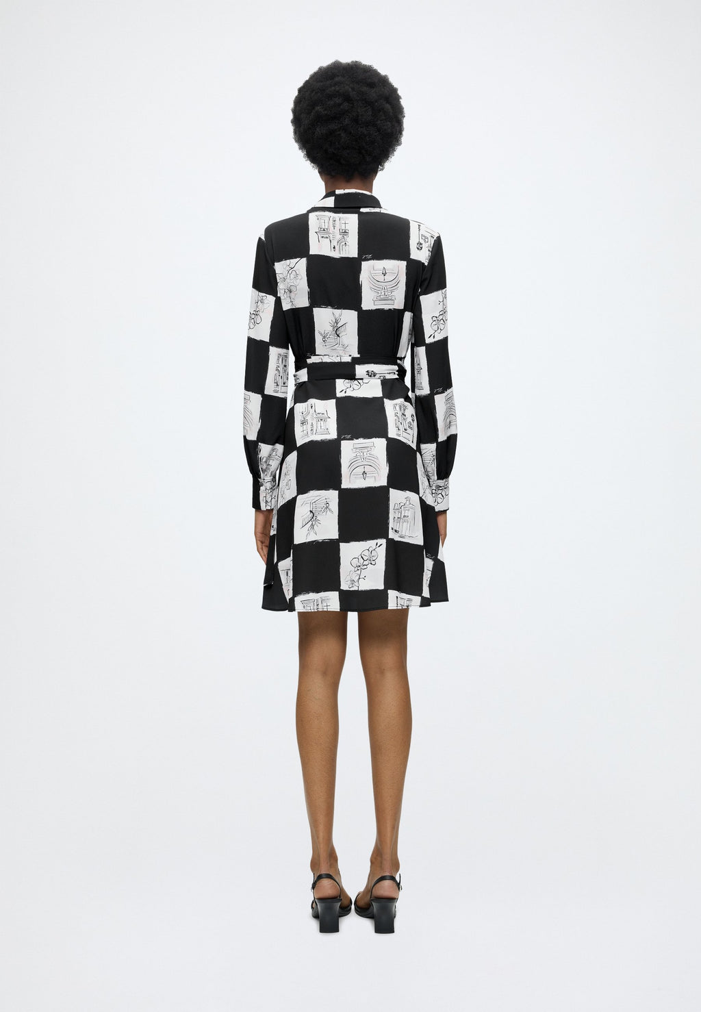 PRINTED FLUID WRAP DRESS - Day dress - sketch checkerboard aop