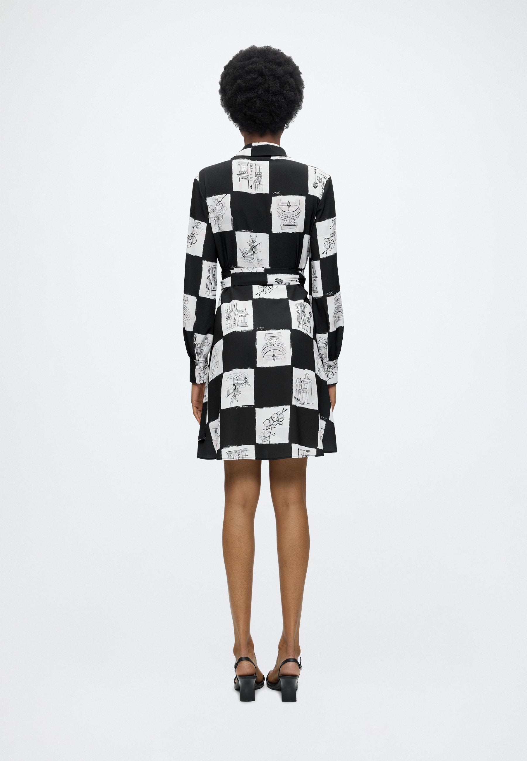 PRINTED FLUID WRAP DRESS - Day dress - sketch checkerboard aop