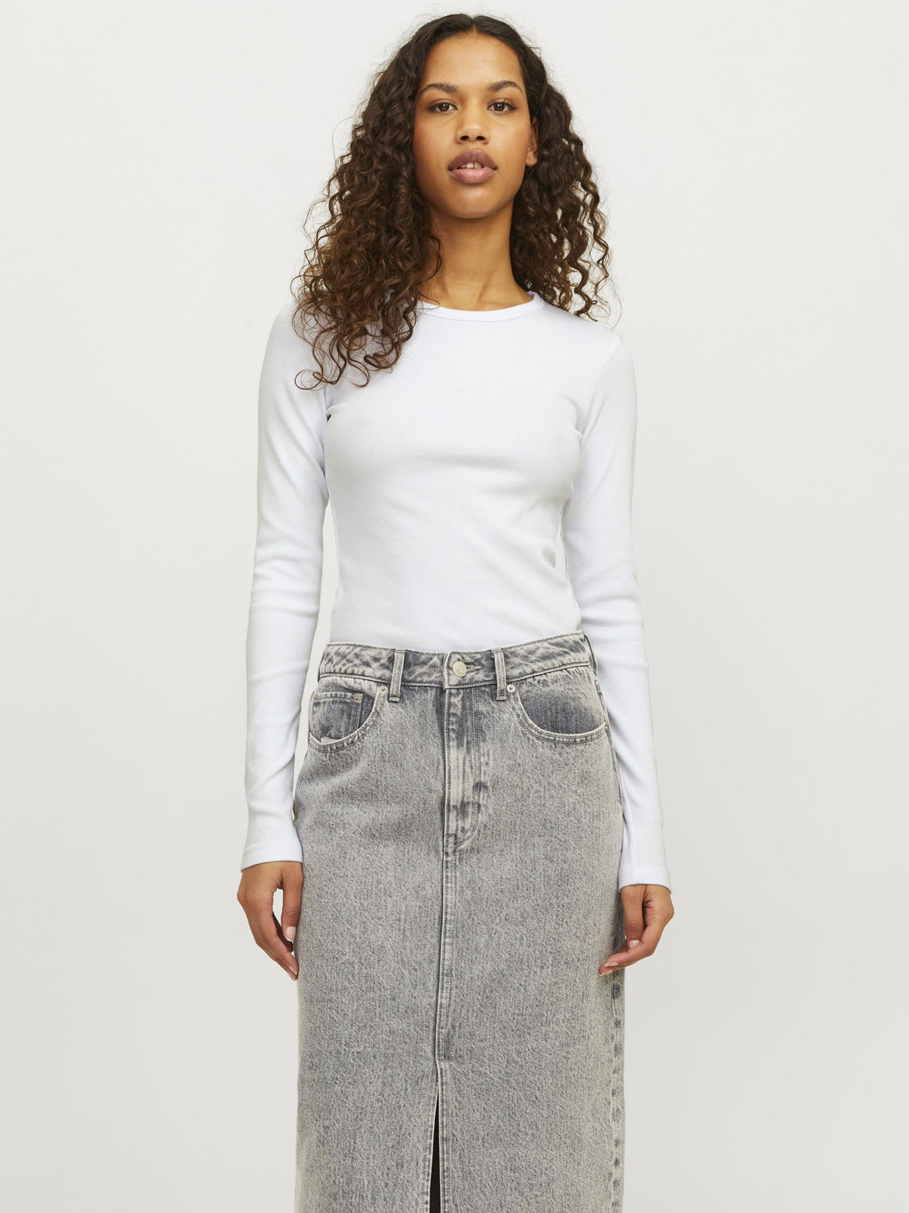 JXFREYA STR LS RIB TEE - Haut à manches longues - bright white