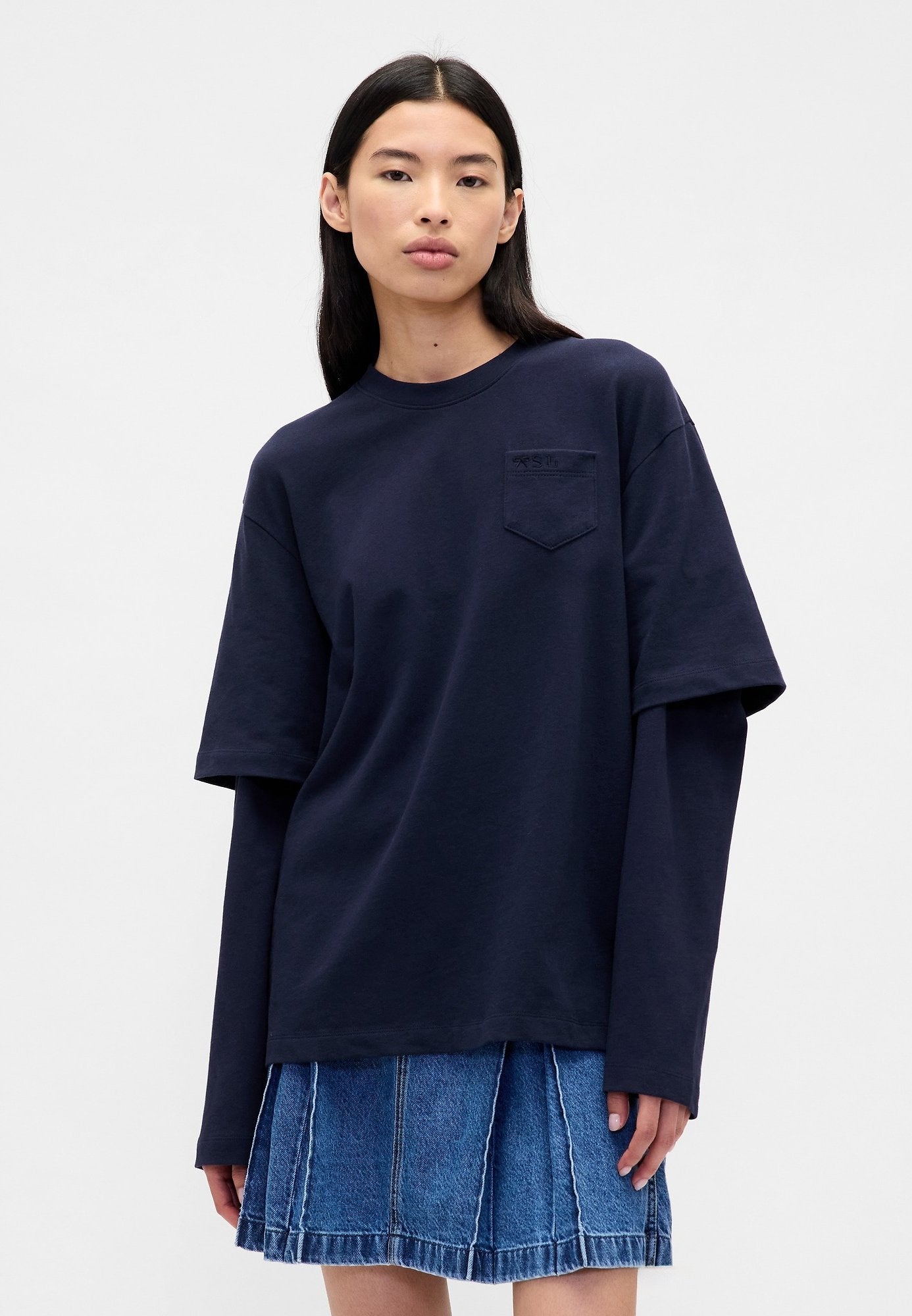 GAP SANDY LIANG ADULT HEAVYWEIGHT ORGANIC COTTON LAYERED T-SHIRT - Long sleeved top - navy uniform