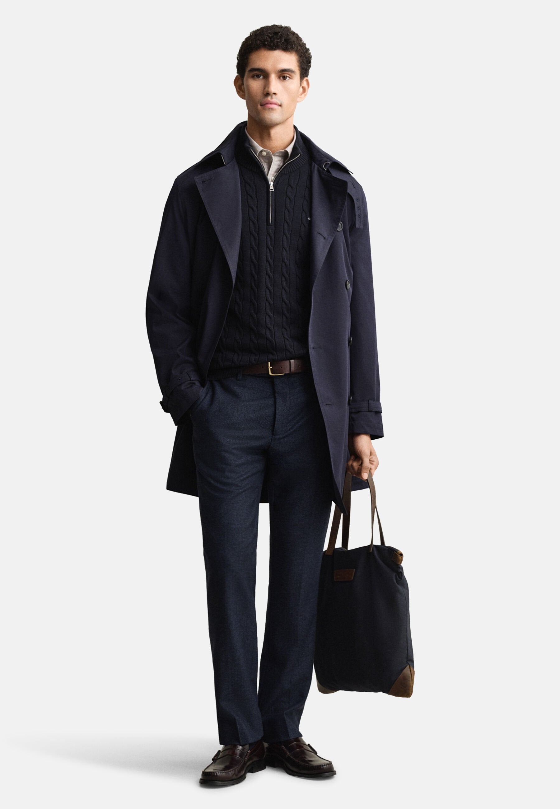 COTTON CABLE HALF ZIP - Jumper - evening blue