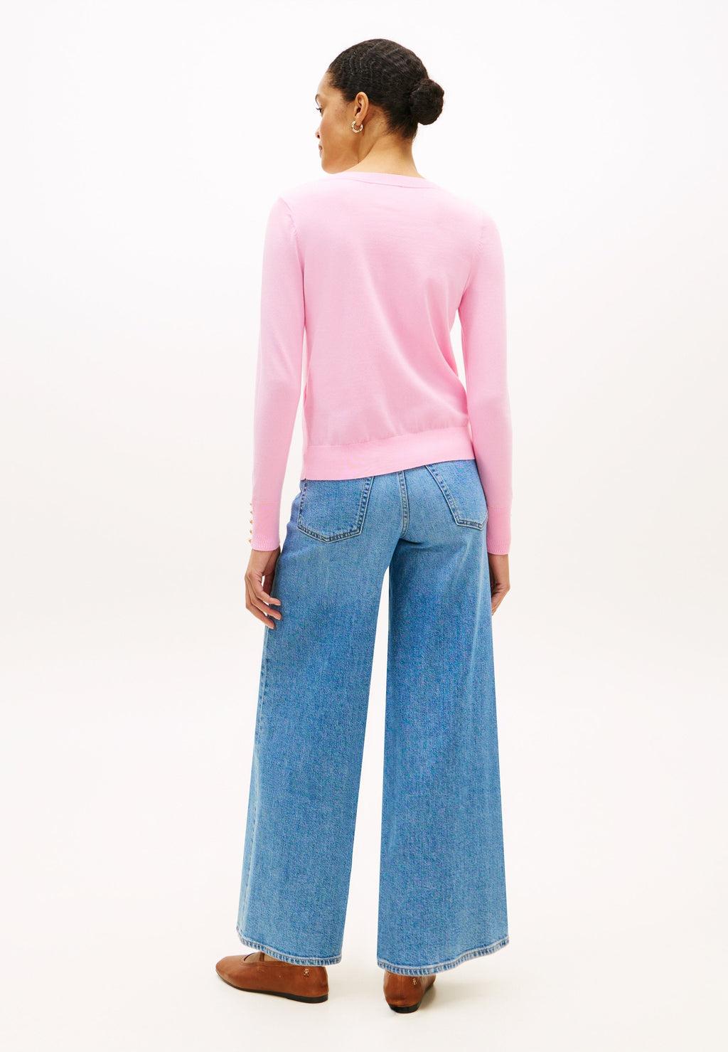 GOLD-TONE BUTTON JERSEY BOAT NECK JUMPER - Jumper - rose petal
