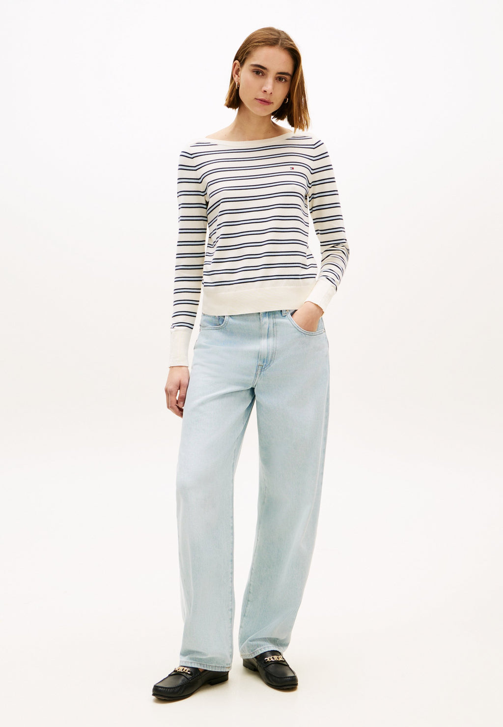 GOLD-TONE BUTTON JERSEY BOAT NECK JUMPER - Jumper - calico/dark navy blue