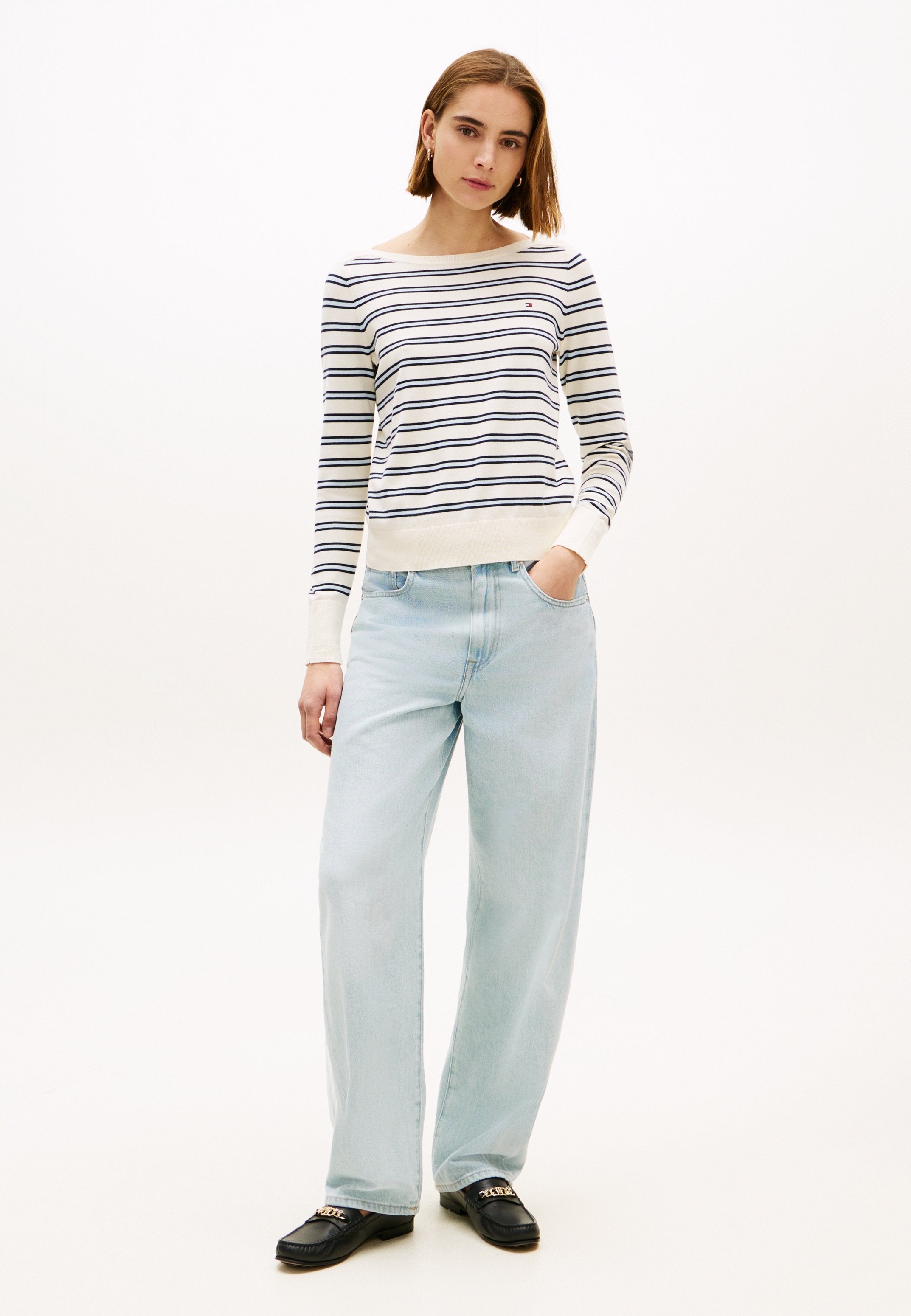GOLD-TONE BUTTON JERSEY BOAT NECK JUMPER - Jumper - calico/dark navy blue