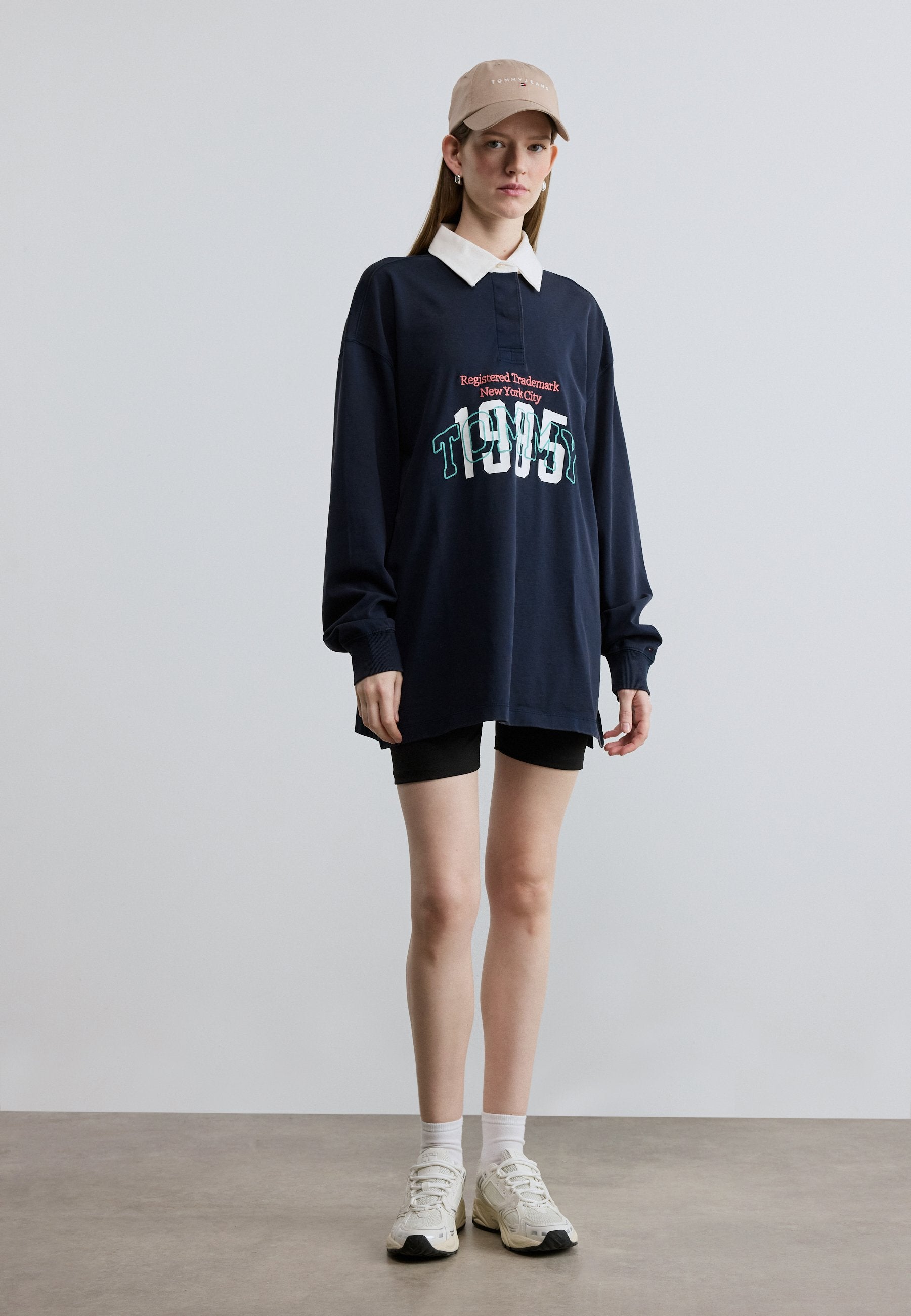LOGO NAKIŞLI JERSİ OVERSIZE RAGBİ GÖMLEK - Polo yaka - lacivert