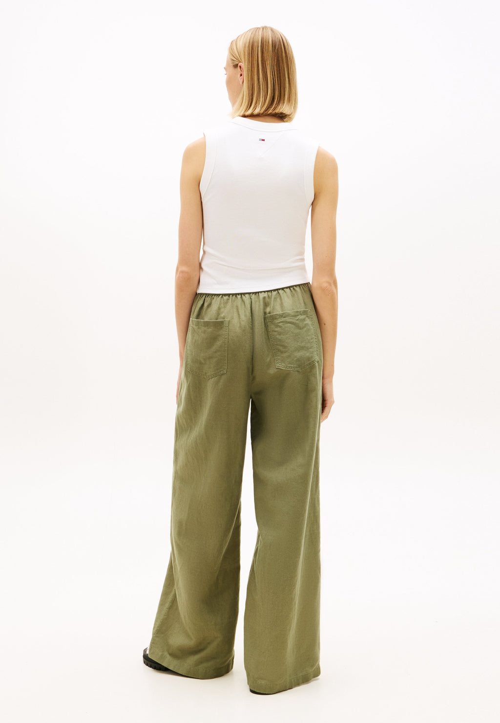 LOOSE LINEN BLEND DRAWSTRING TROUSERS - Trousers - bay leaf