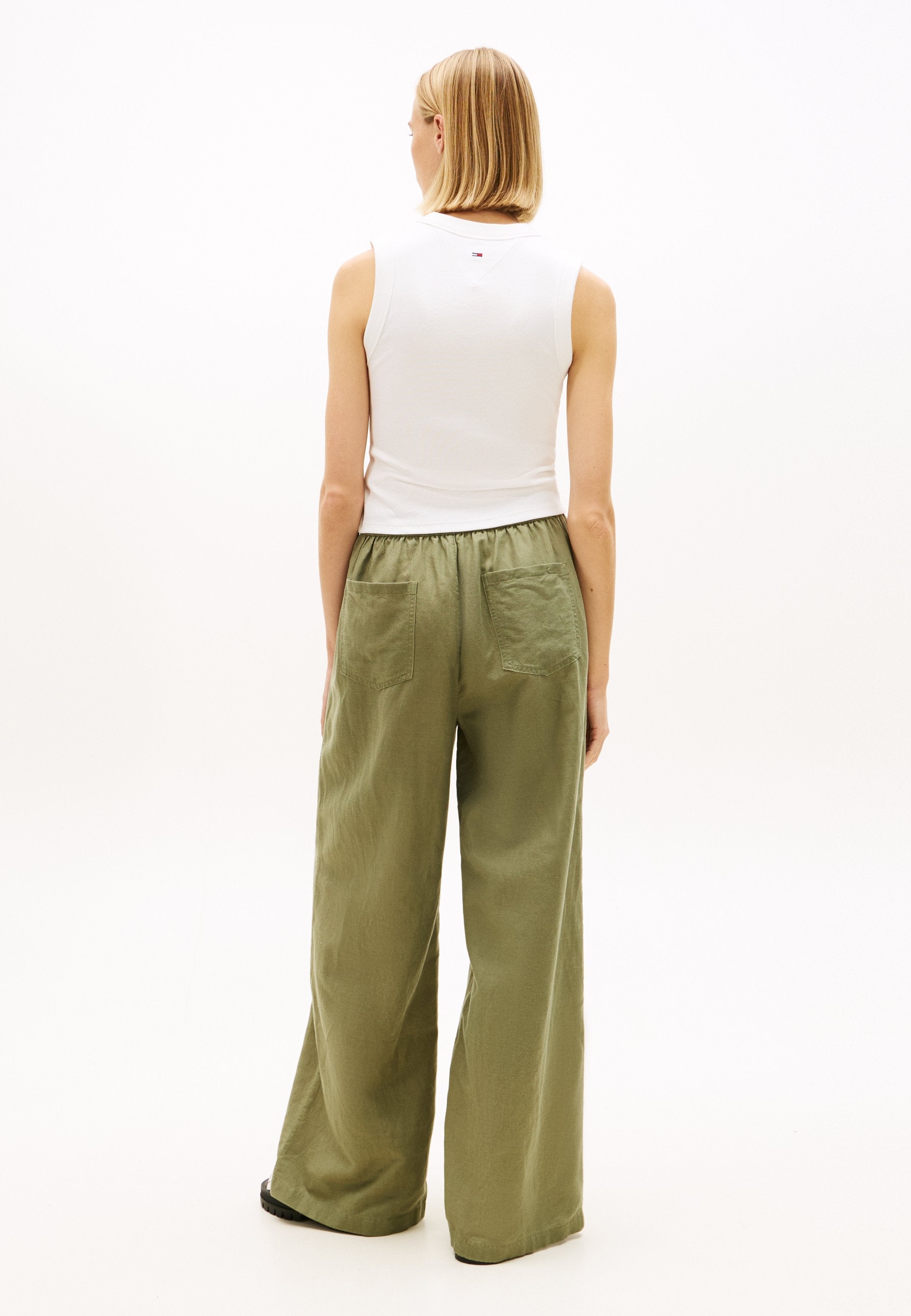 LOOSE LINEN BLEND DRAWSTRING TROUSERS - Trousers - bay leaf