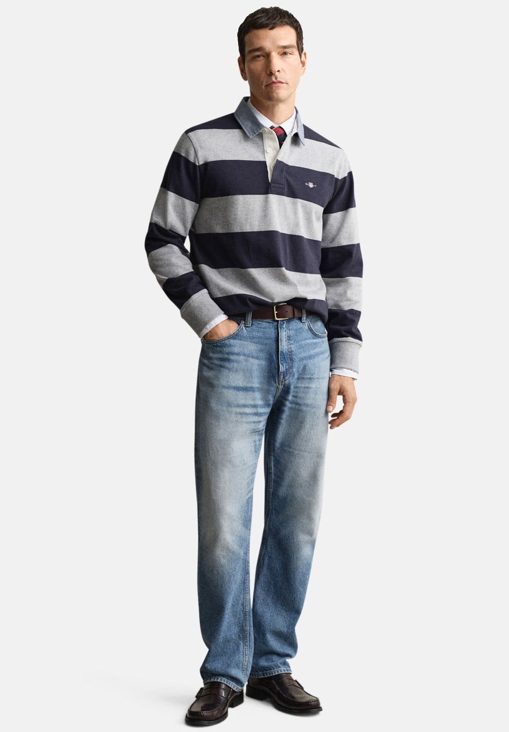 CHAMBRAY STRIPE HEAVY RUGGER - Polo - gris chiné