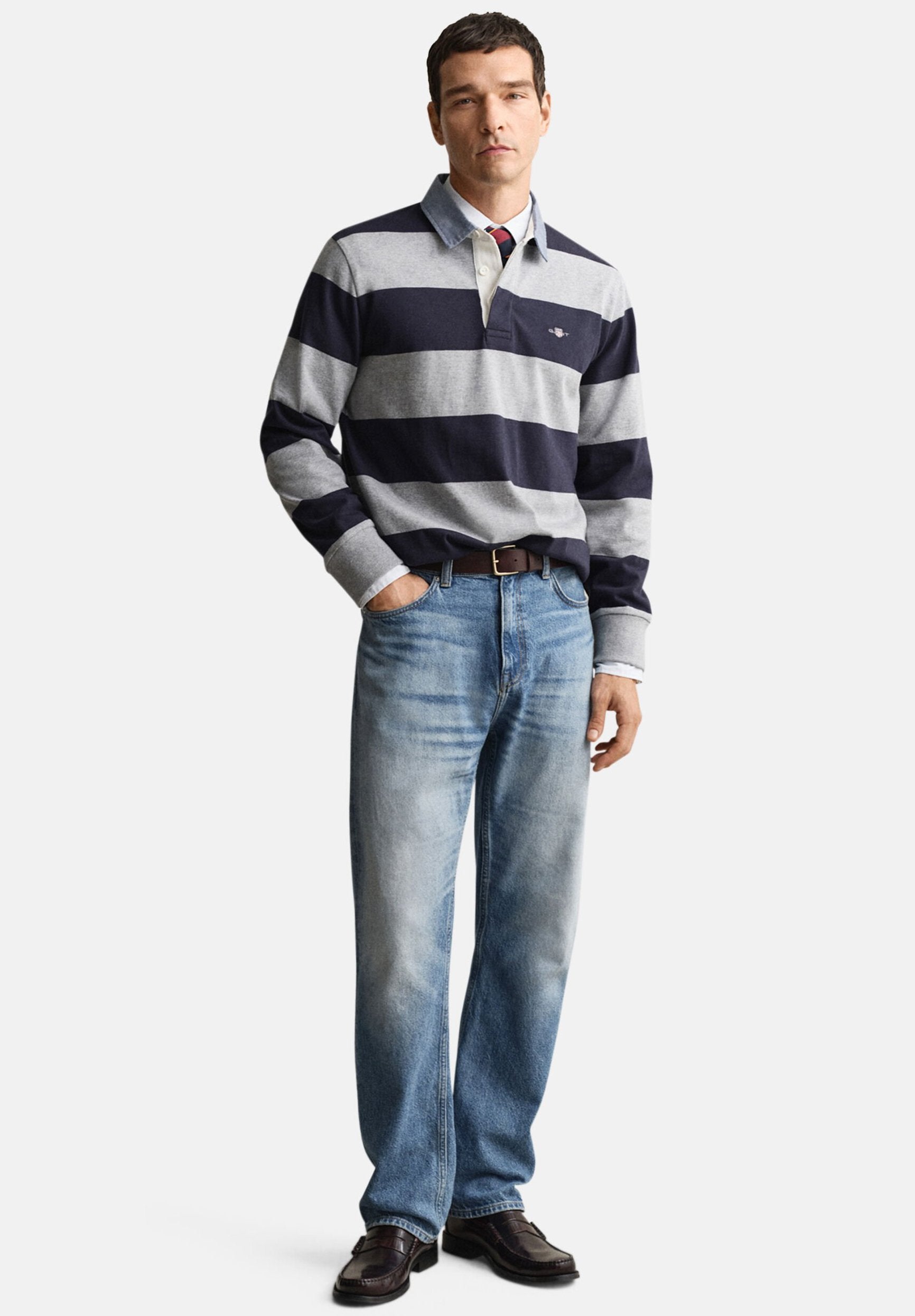 CHAMBRAY STRIPE HEAVY RUGGER - Polo shirt - grey melange