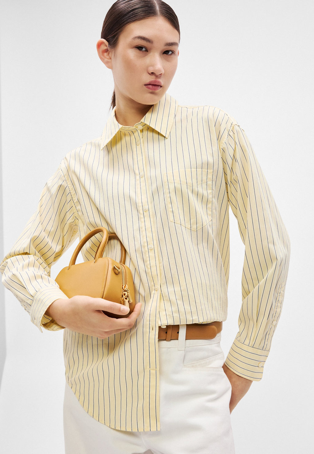 CLASSIC STRIPE SHIRT - Button-down blouse - vanilla yellow