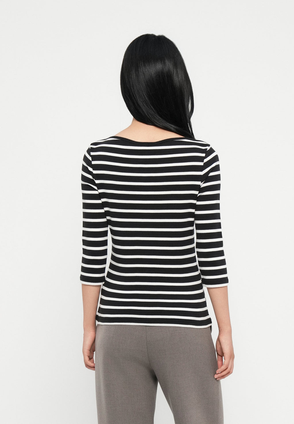 BOAT NECK THREE-QUARTER SLEEVE T-SHIRT - Long sleeved top - black/ecru