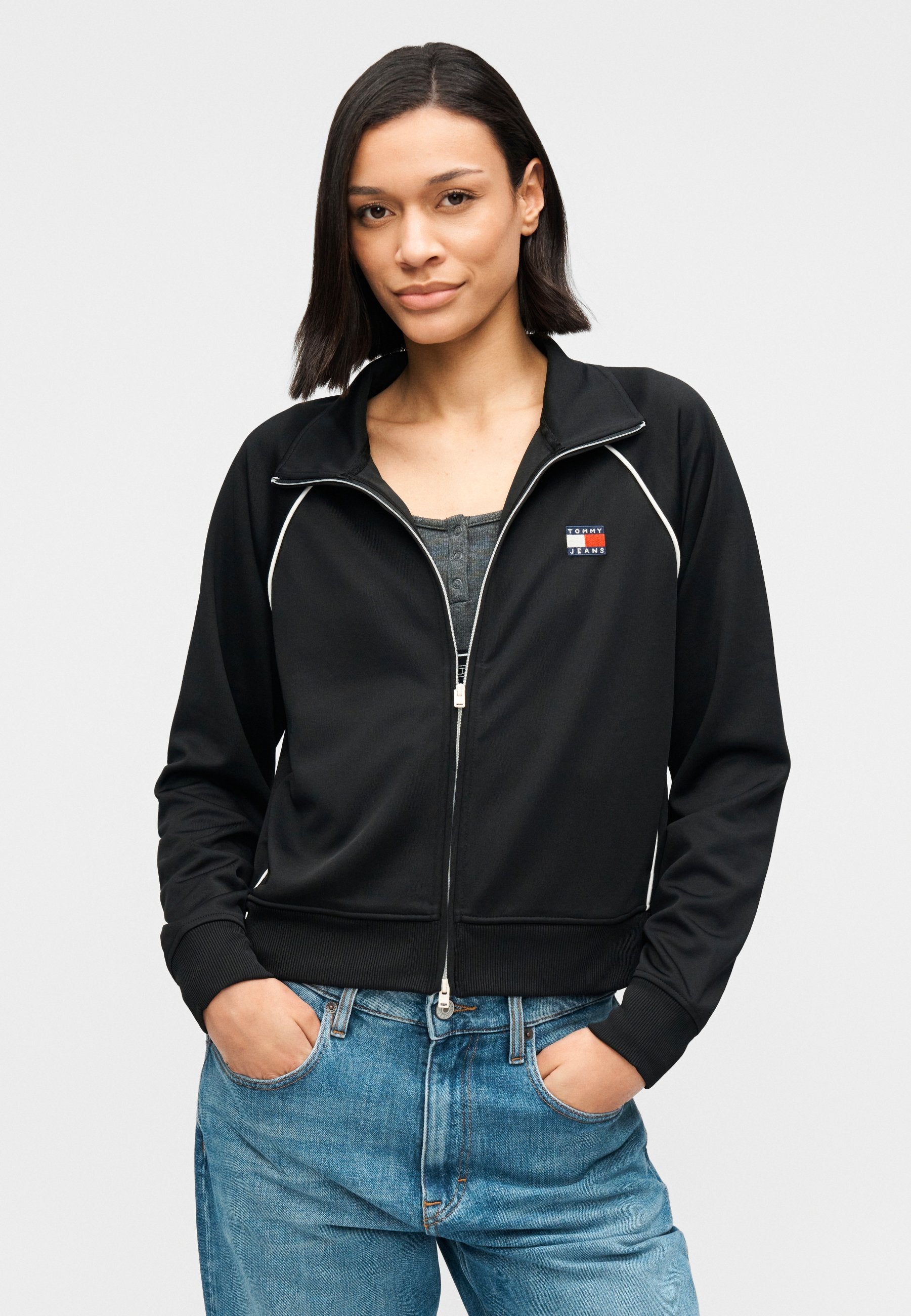 TOMMY BADGE INTERLOCK KNIT TRACK JACKET - Training jacket - black