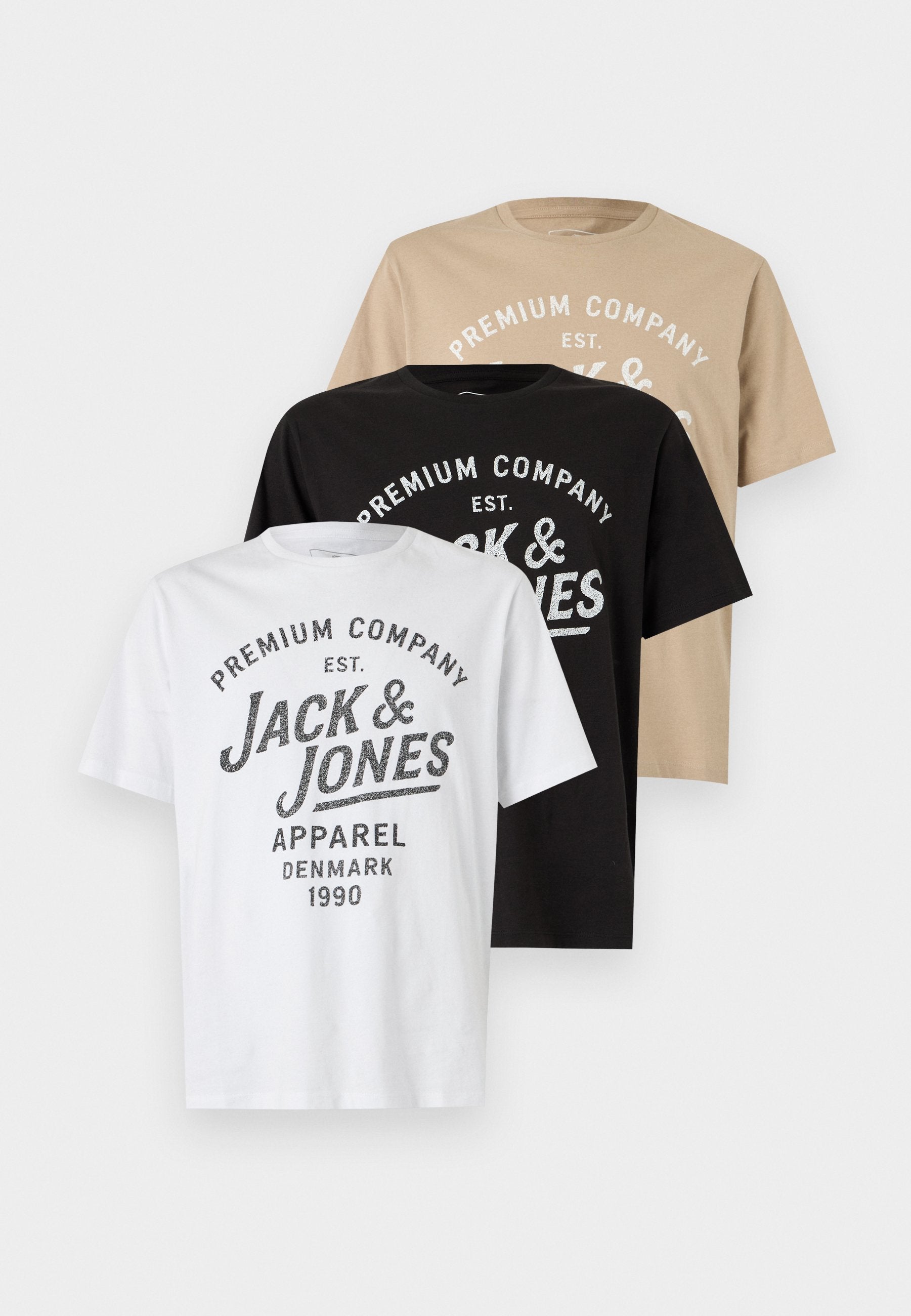 JPRBLUZANE TEE 3 PACK  - Print T-shirt - humus/white/black