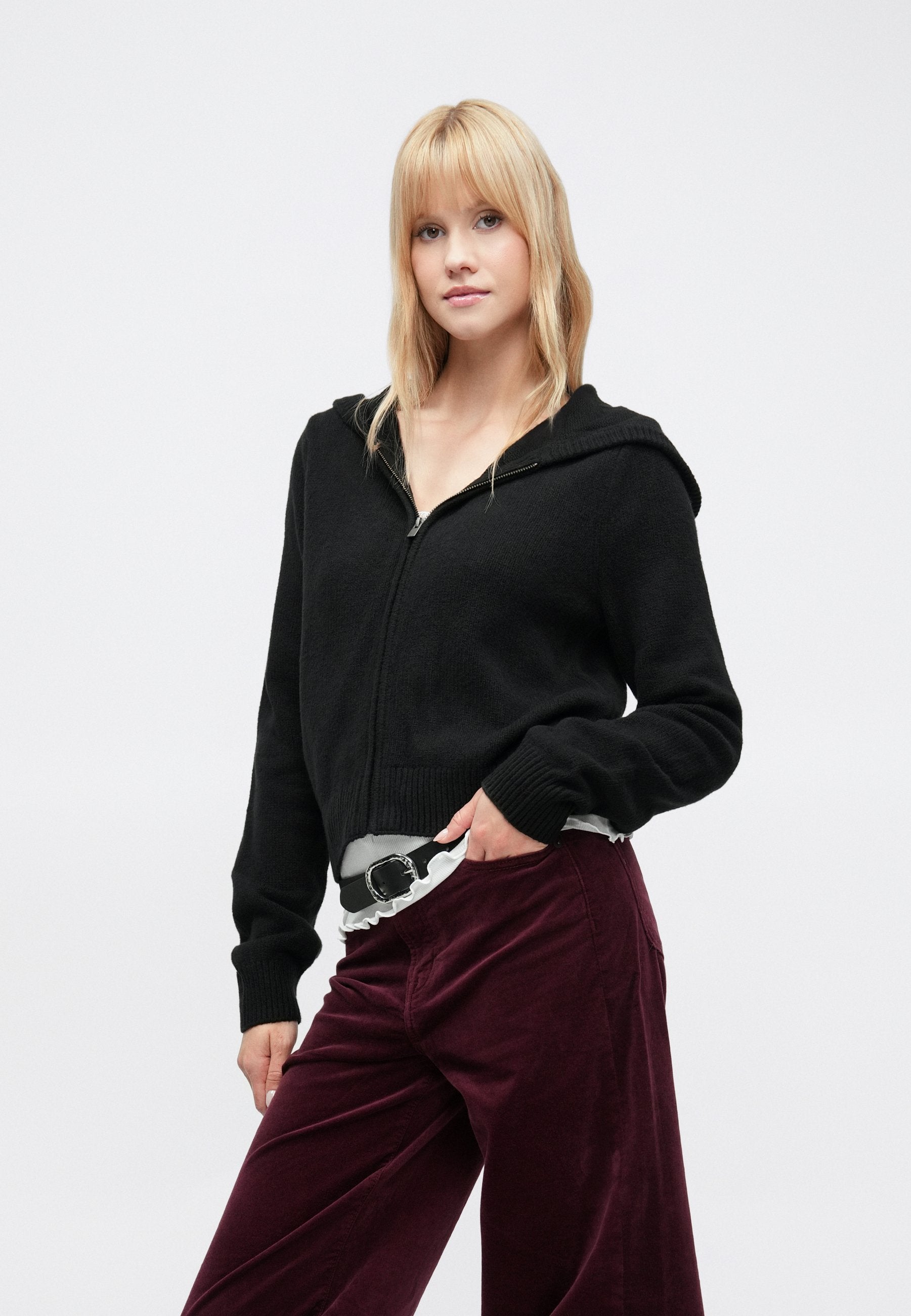 CASHSOFT ZIPPER HOODIE - Zip-up sweatshirt - black