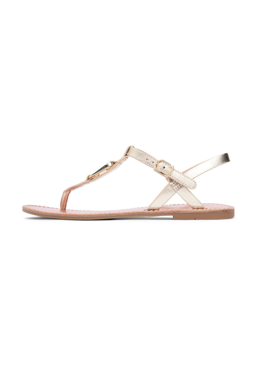 METALLIC LEATHER TOE POST FLAT SANDALS - Sandals - gold-coloured