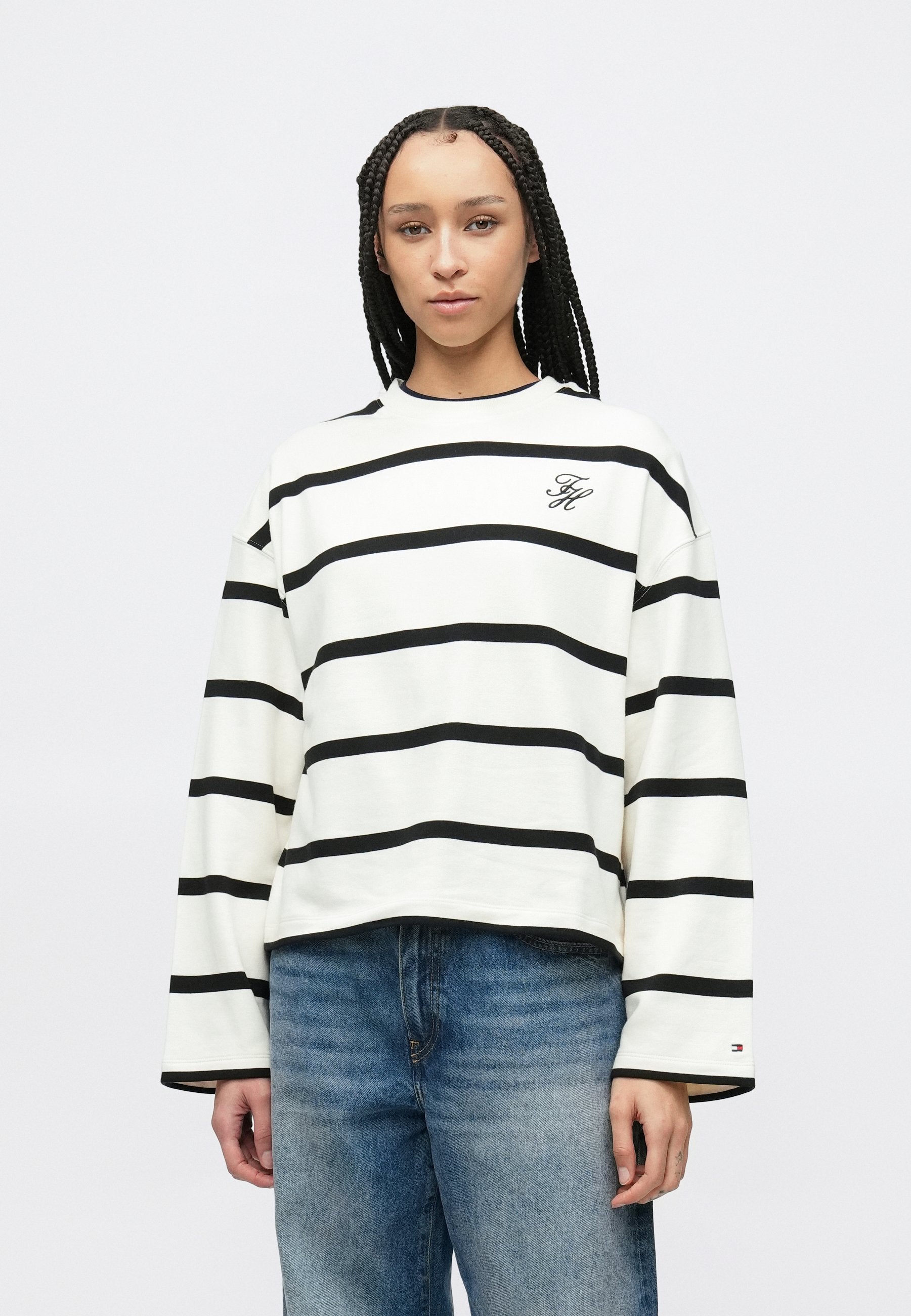 LOGOLU NAKIŞLI HAVLU KUMAŞ MÜRETTEBAT YAKA SWEATSHIRT - Sweatshirt - ham bez/siyah