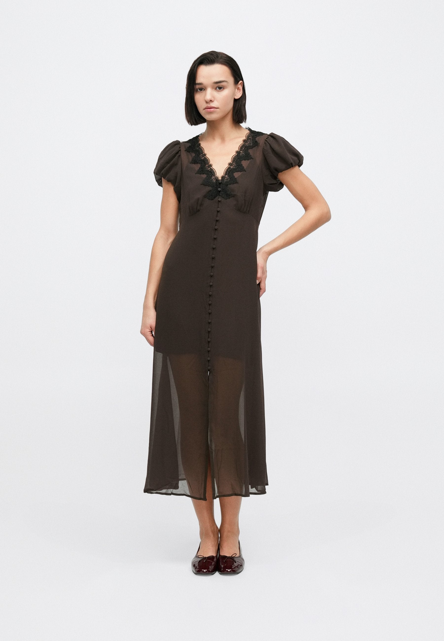 V NECK DRESS - Maxi dress - terra brown
