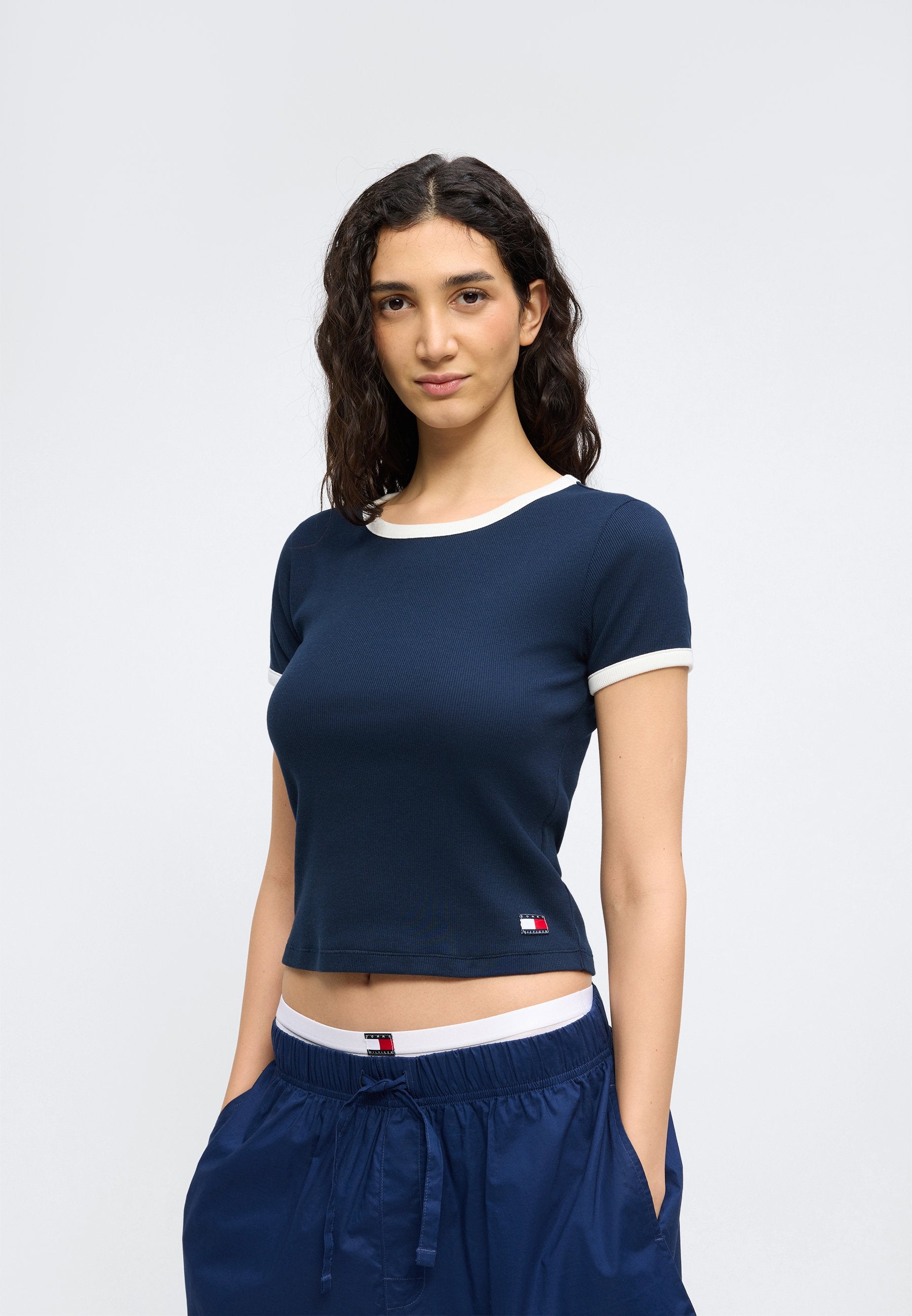 TEE-SHIRT DE NUIT CÔTELÉ AVEC FINITIONS CONTRASTANTES HERITAGE - Haut de pyjama - dark night navy