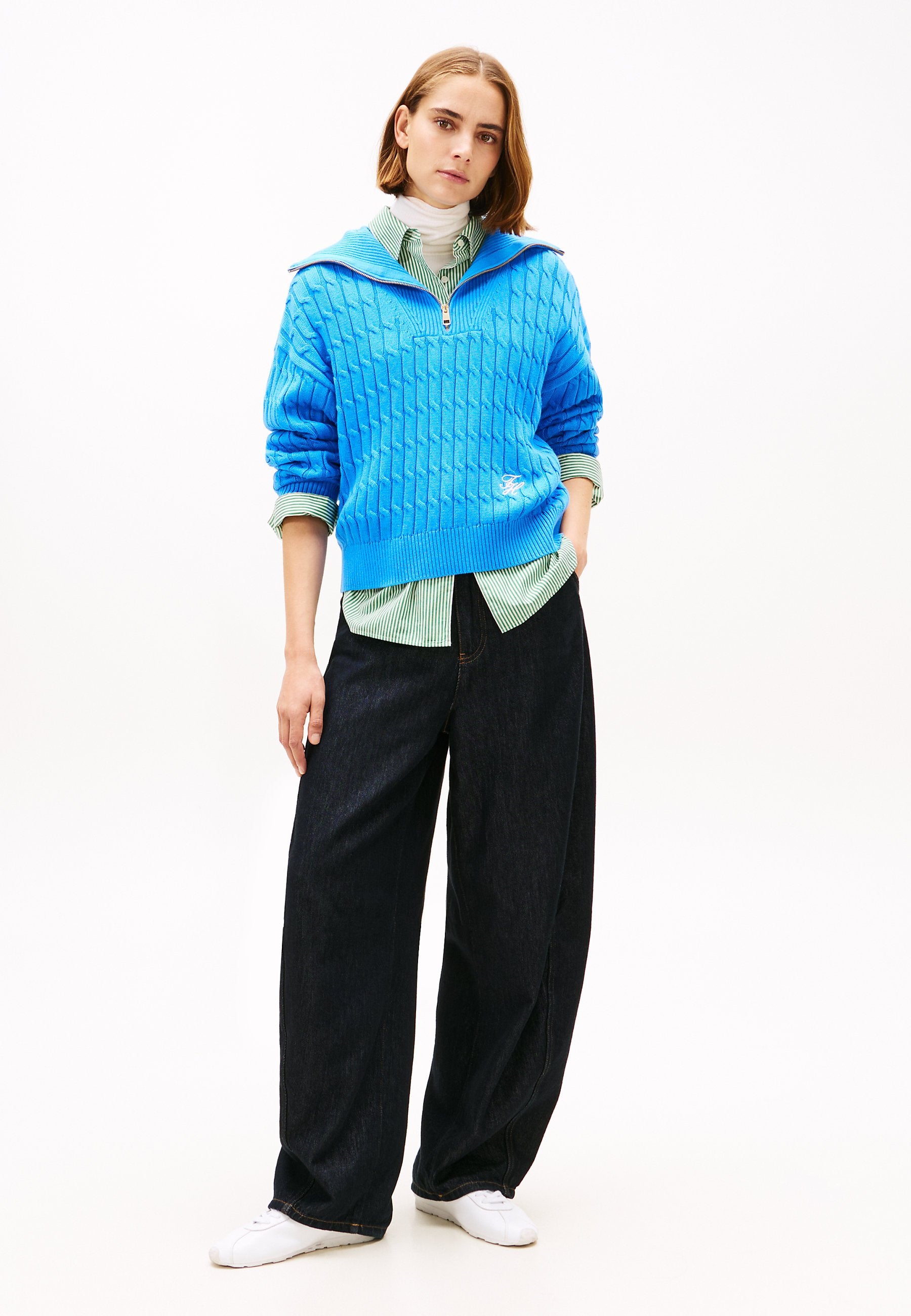 RELAXED CABLE KNIT HALF-ZIP JUMPER - Jumper - mesmerizing blue