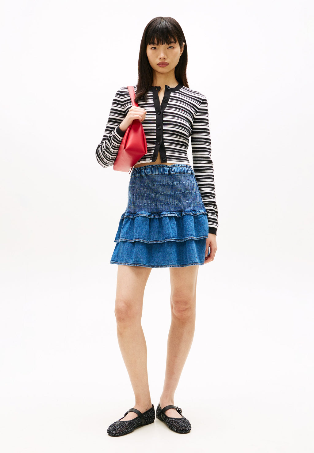 CHAMBRAY SLIM TIERED MINI SKIRT - Denim skirt - blue denim