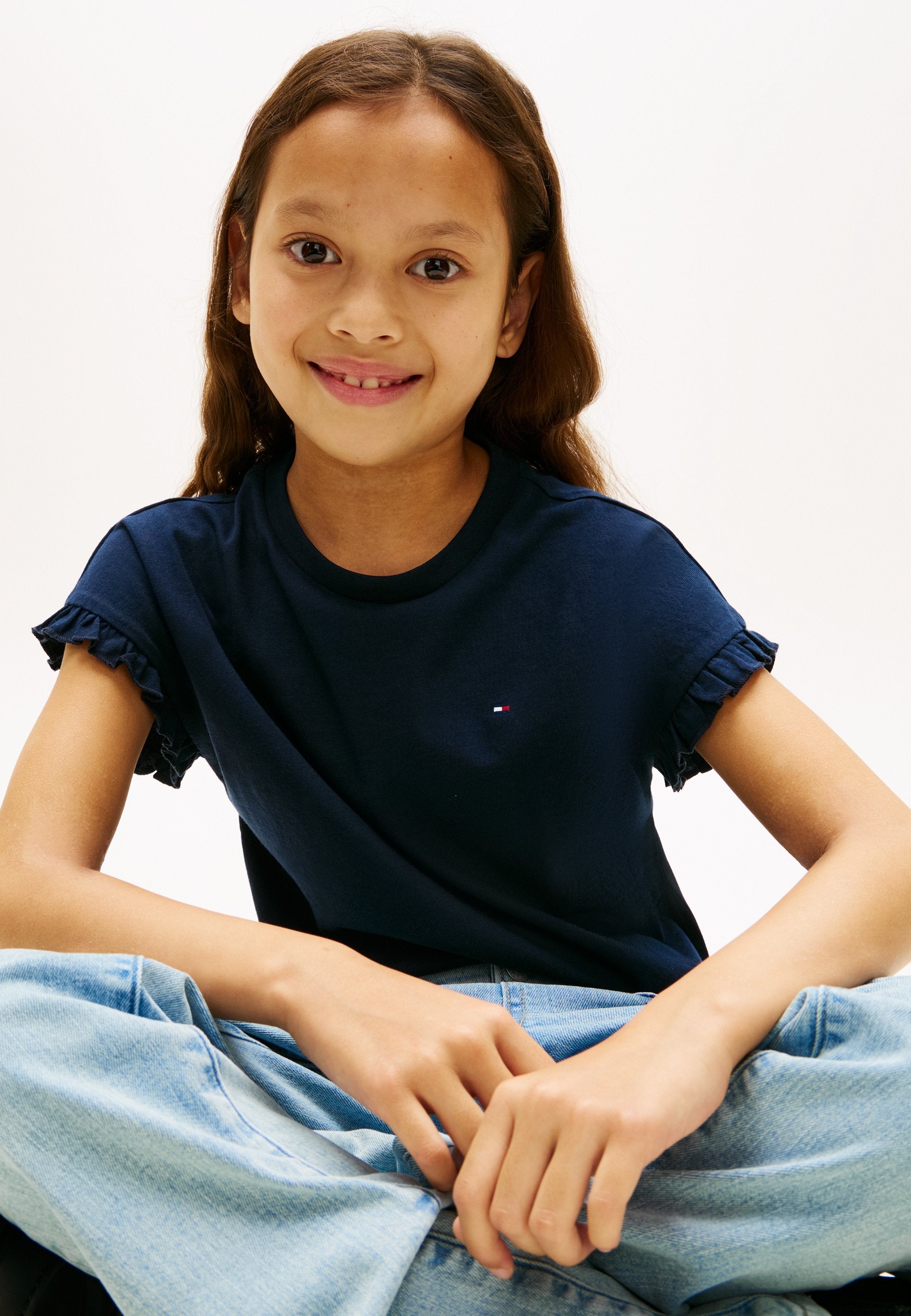ESSENTIAL RUFFLE CUFF RELAXED TOP - Basic T-shirt - dark night navy