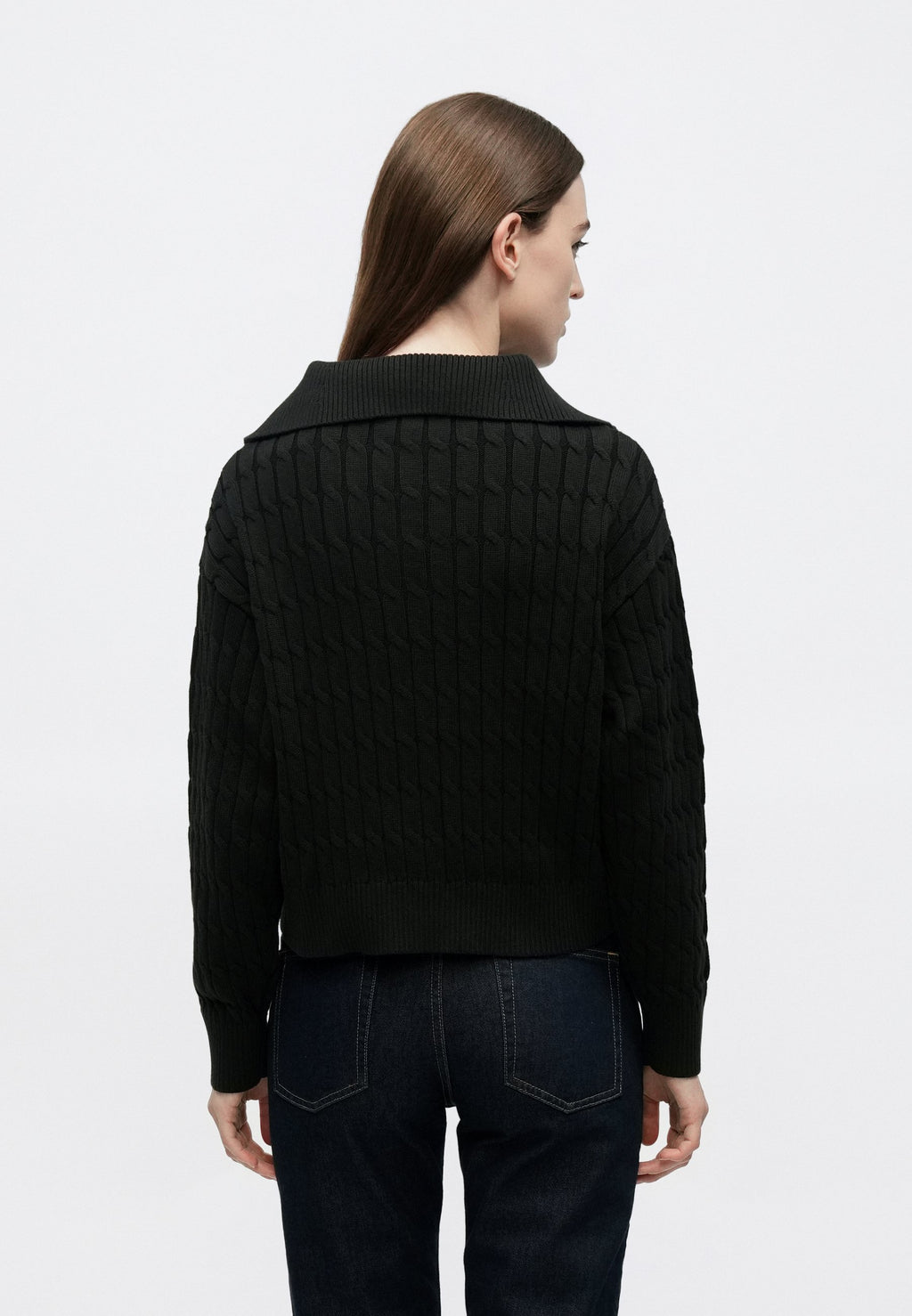 RELAXED CABLE KNIT HALF-ZIP JUMPER - Jumper - black