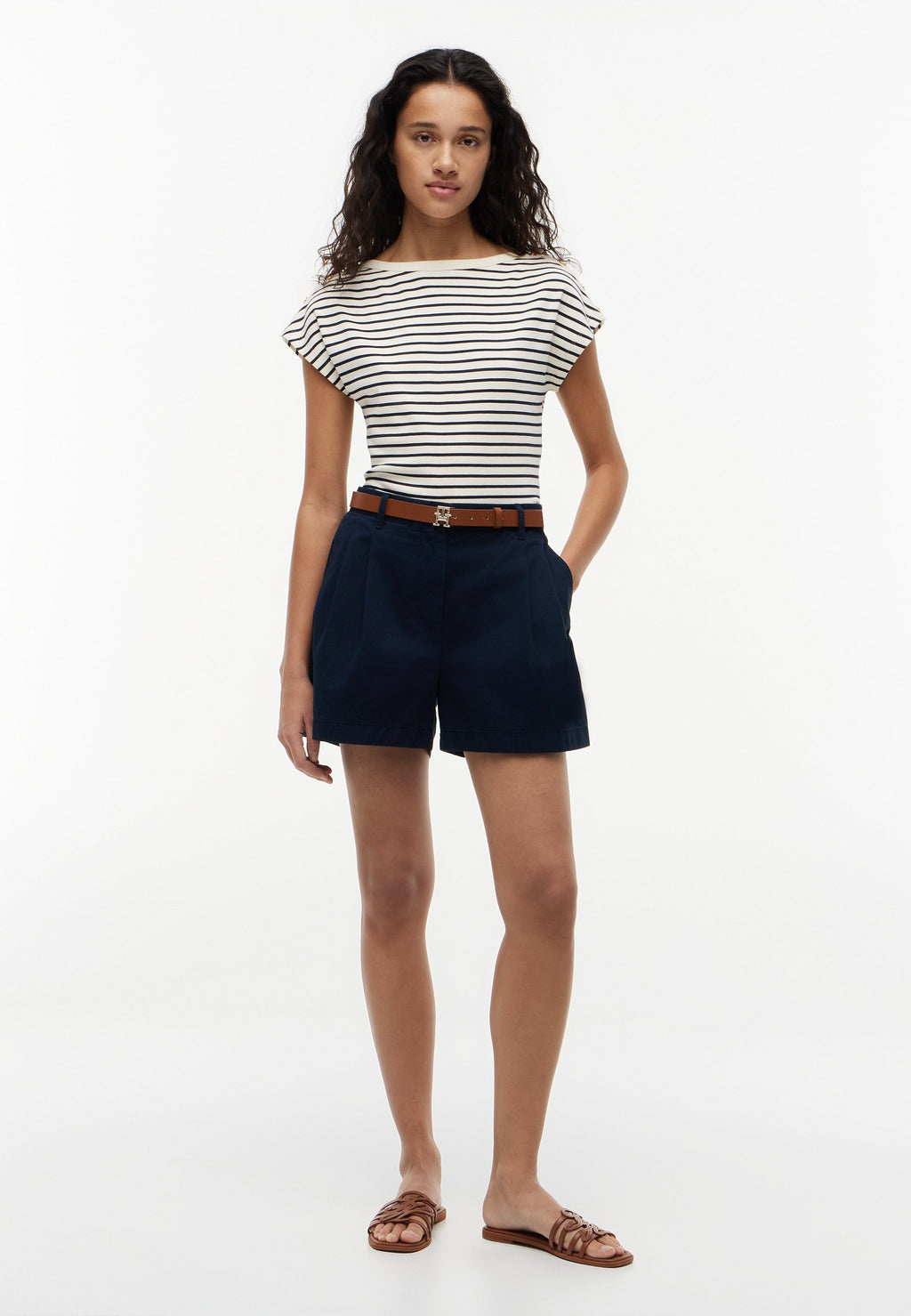TEE COL BATEAU - T-shirt imprimé - calicot/bleu nuit foncé