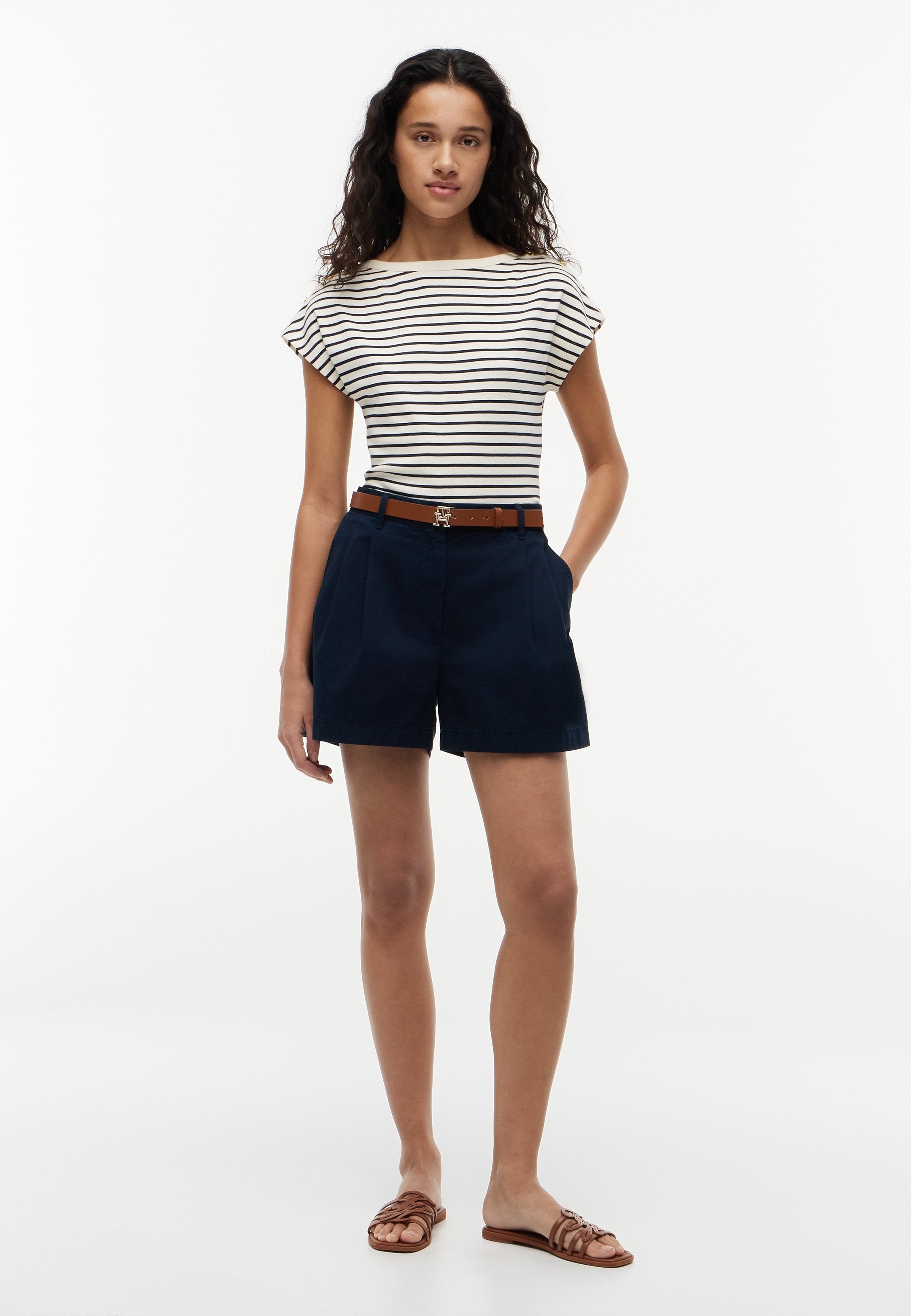 TEE COL BATEAU - T-shirt imprimé - calicot/bleu nuit foncé