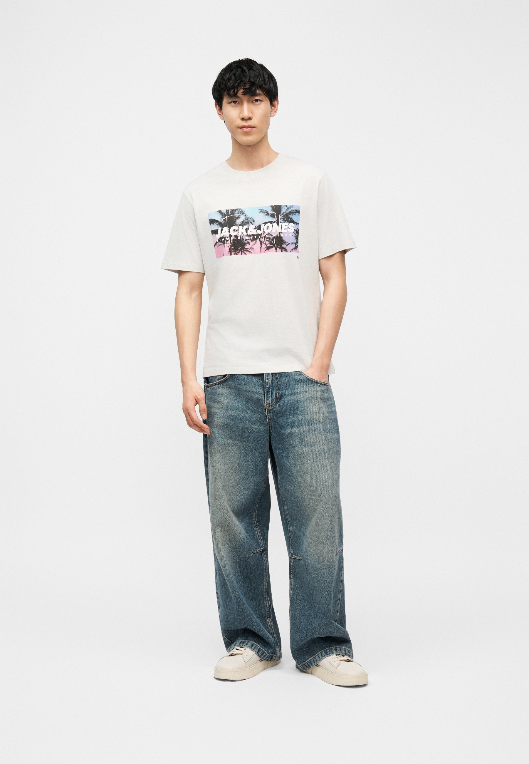 JJINDIANA TEE CREW NECK - Print T-shirt - glacier gray