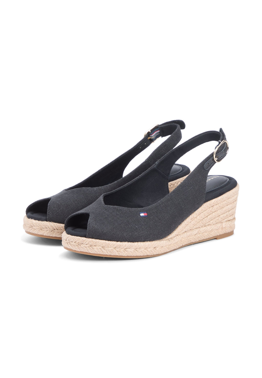 HEMP SLINGBACK WEDGE ESPADRILLES - Peep toes - black