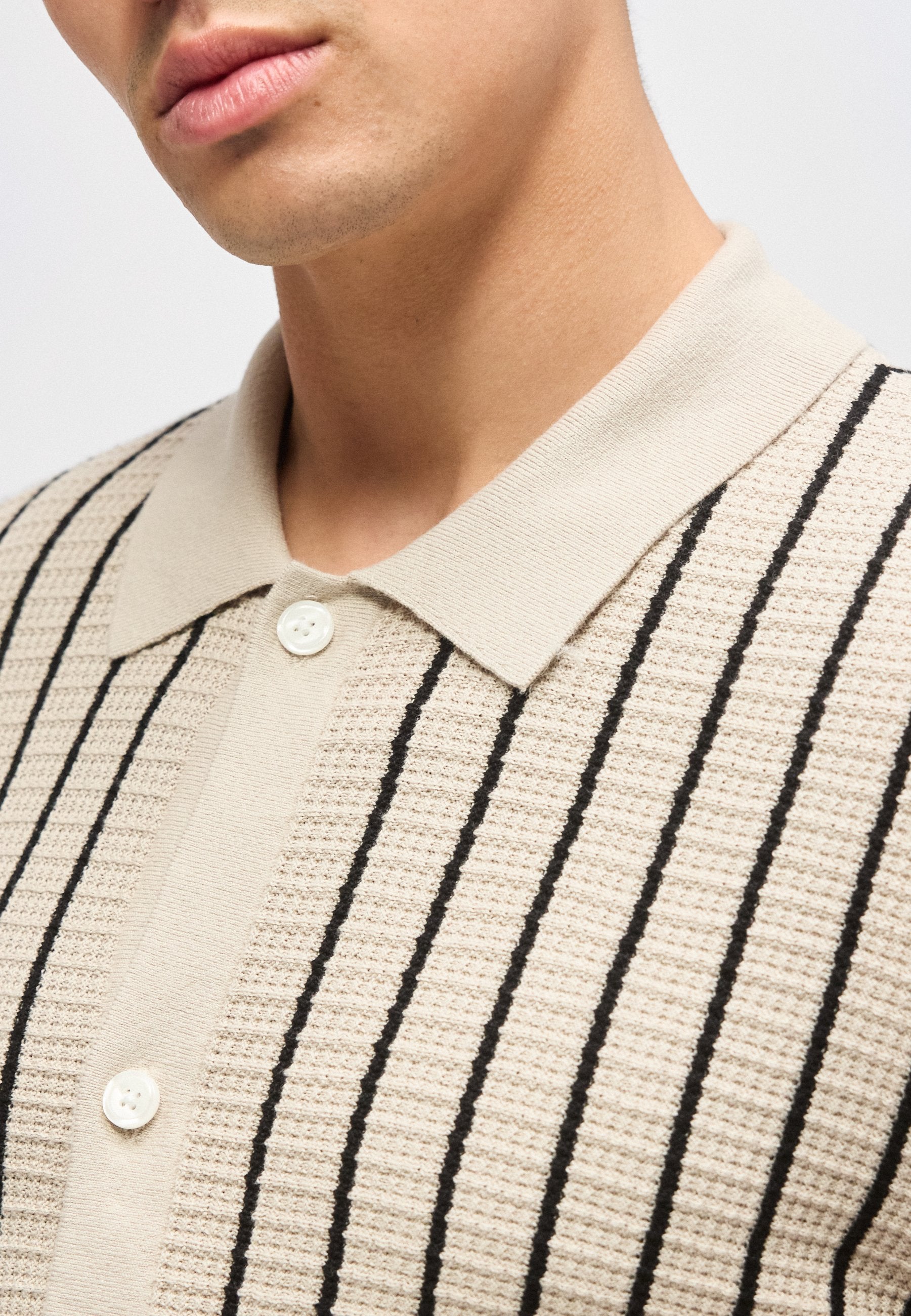 STRIPED BUTTON THROUGH - Shirt - cobblestone
