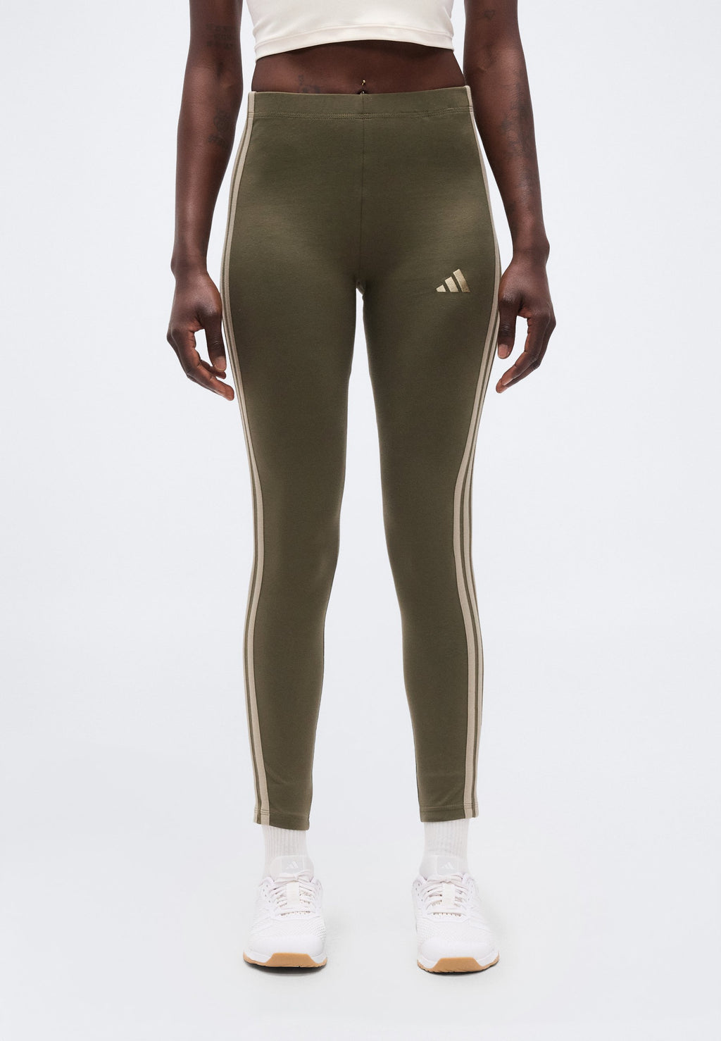 ESSENTIALS 3 STRIPES - Tayt - zeytin yeşili/bej