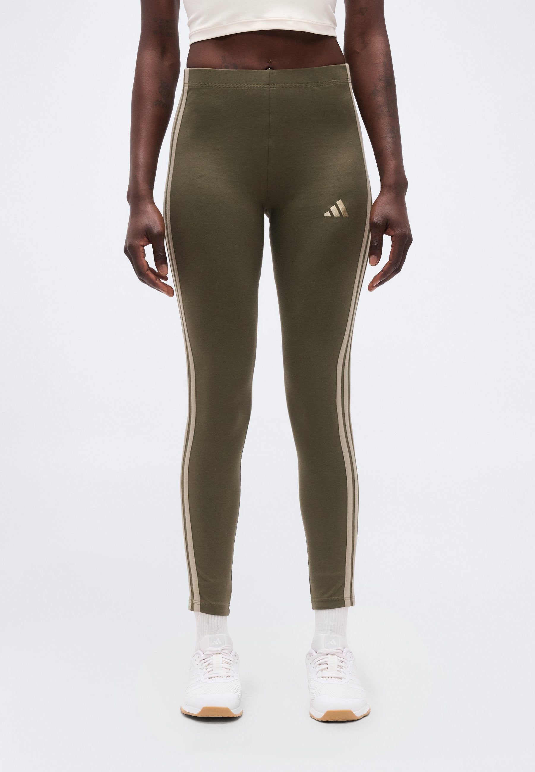 ESSENTIALS 3 STRIPES - Tayt - zeytin yeşili/bej