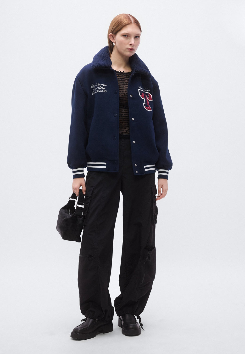 PADDED TWILL OVERSIZED VARSITY JACKET - Light jacket - dark night navy