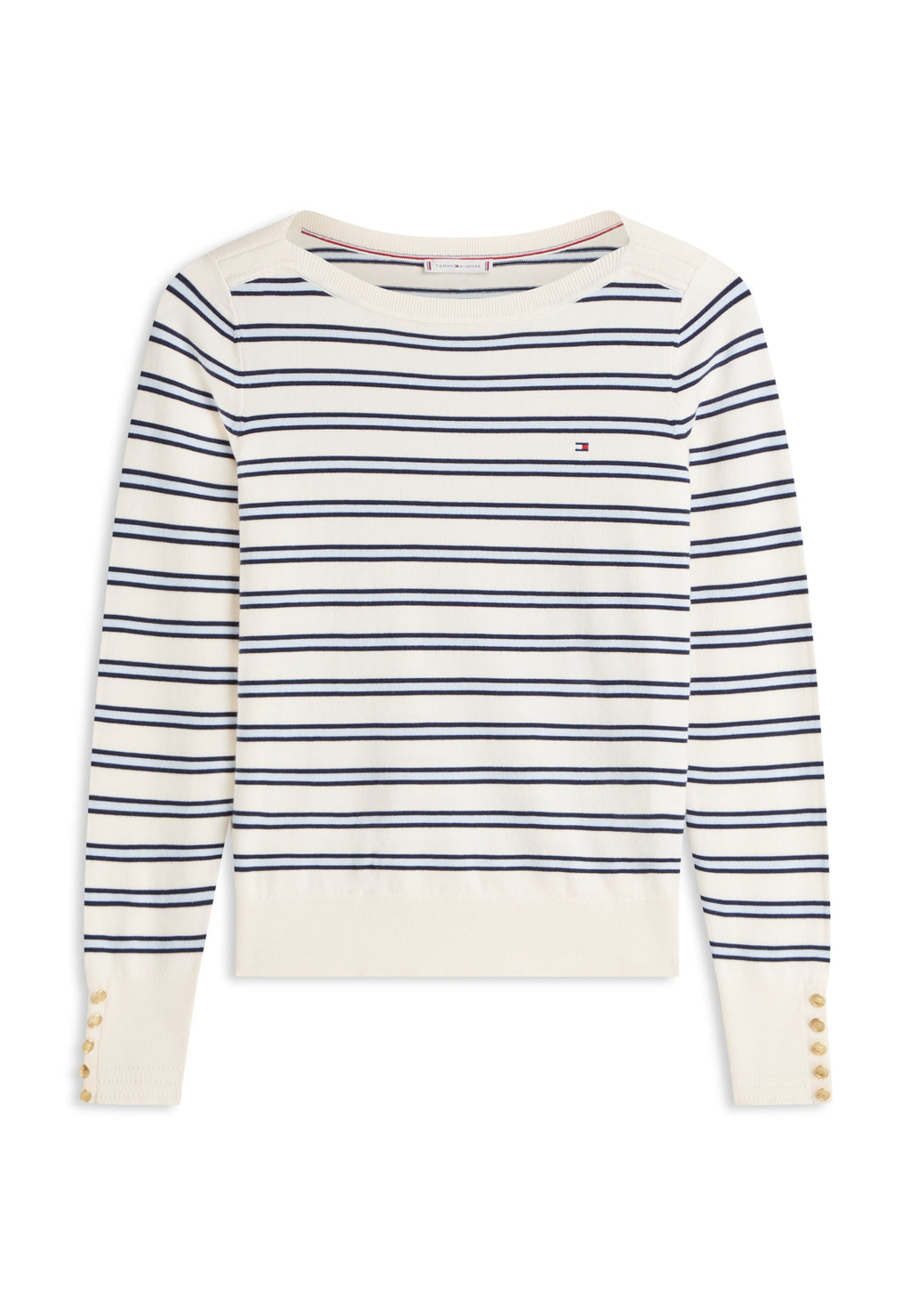 GOLD-TONE BUTTON JERSEY BOAT NECK JUMPER - Jumper - calico/dark navy blue